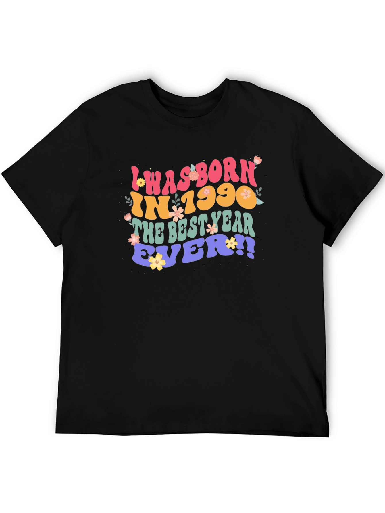 Black Born in 1990 Retro Style Graphic T-Shirt view 5