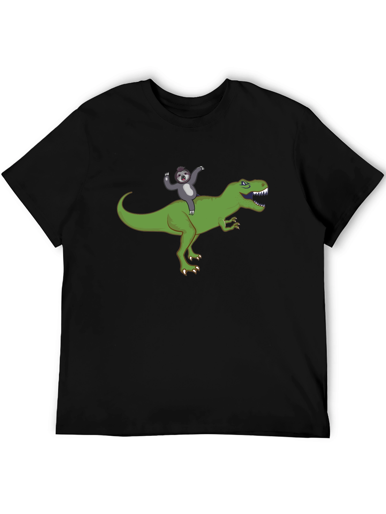 Black Sloth Riding T-Rex Funny Graphic T-Shirt view 5