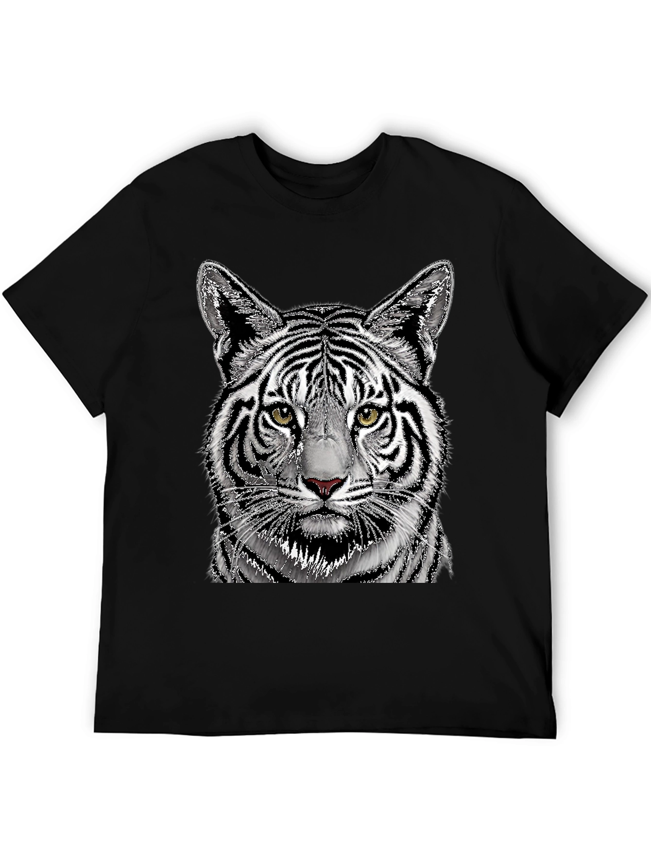 Black White Tiger Graphic Print Black T-Shirt view 5