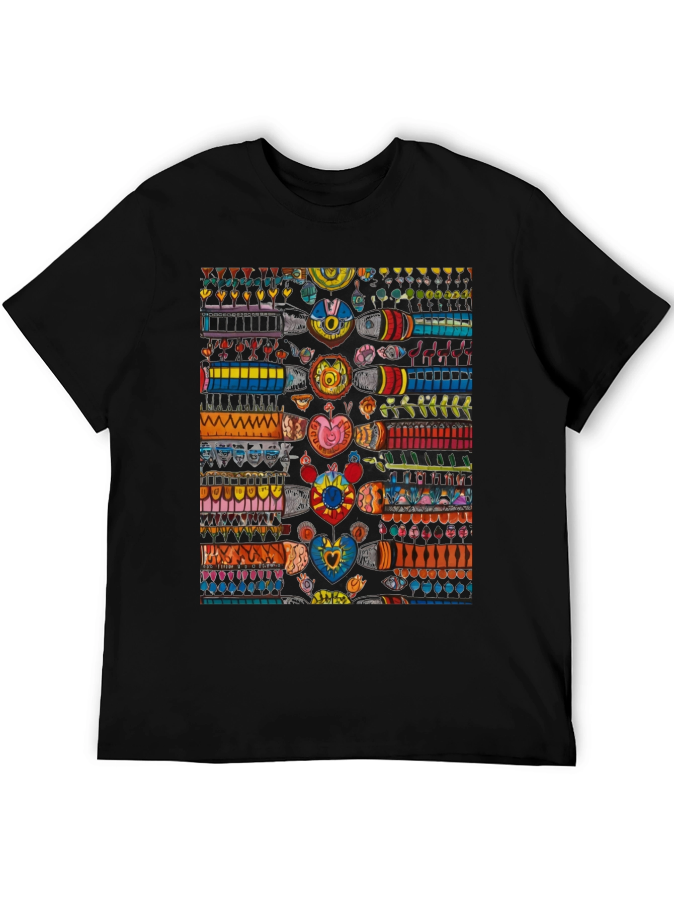 Black Colorful Abstract Pattern Black T-Shirt view 5