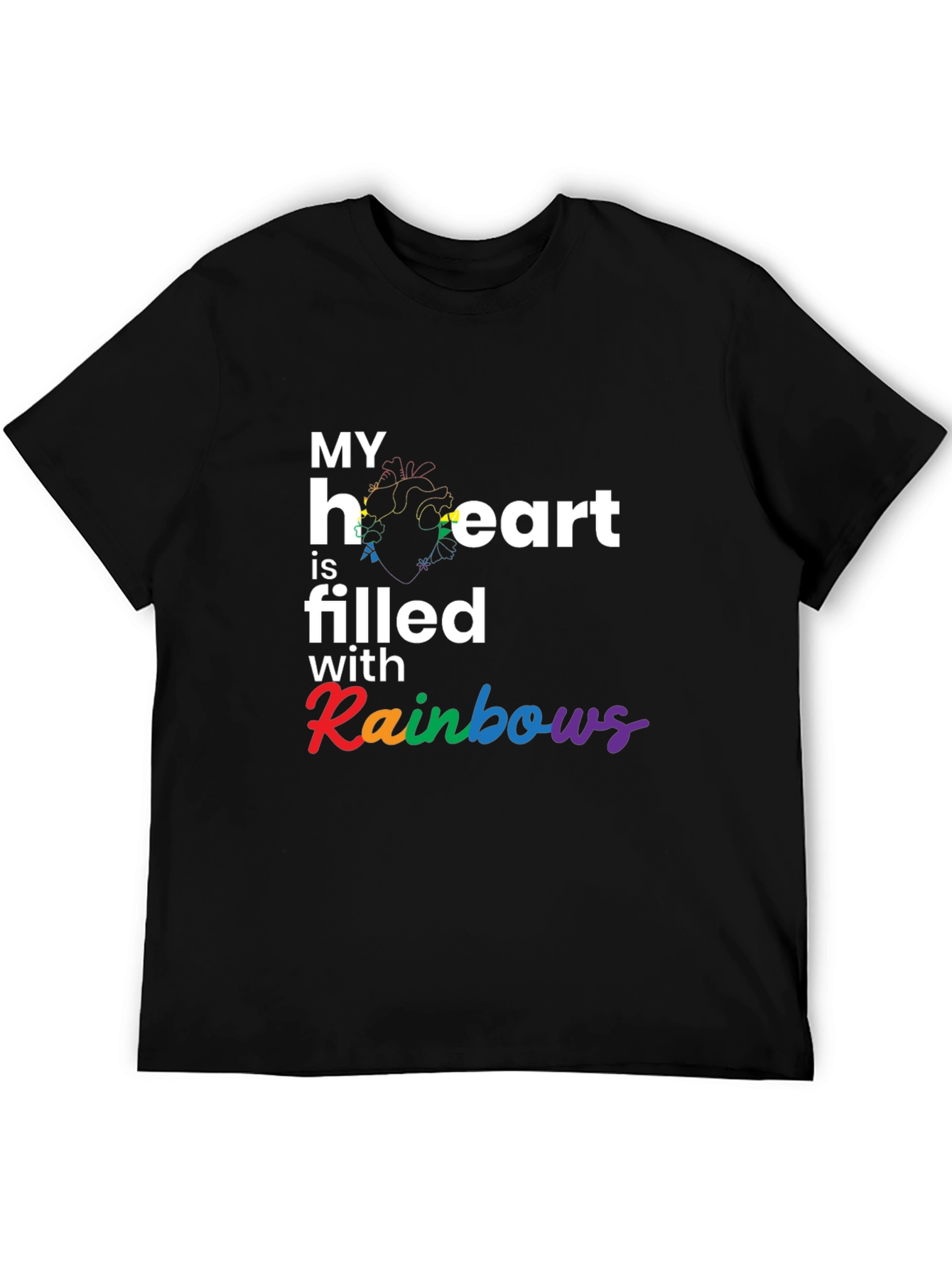 Black Rainbow Heart Filled T-Shirt view 5