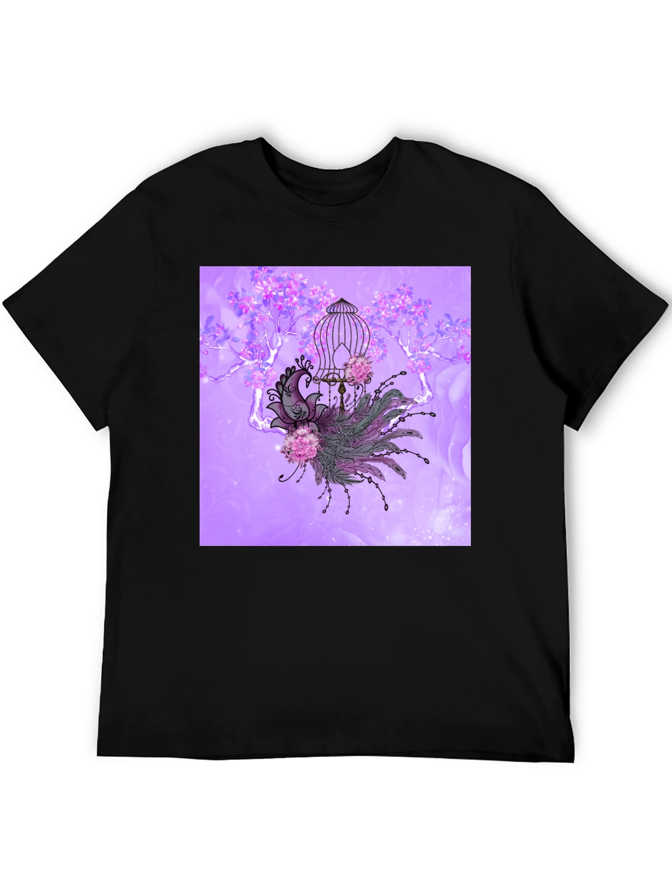 Black Elegant Peacock Cage Graphic T-Shirt view 5