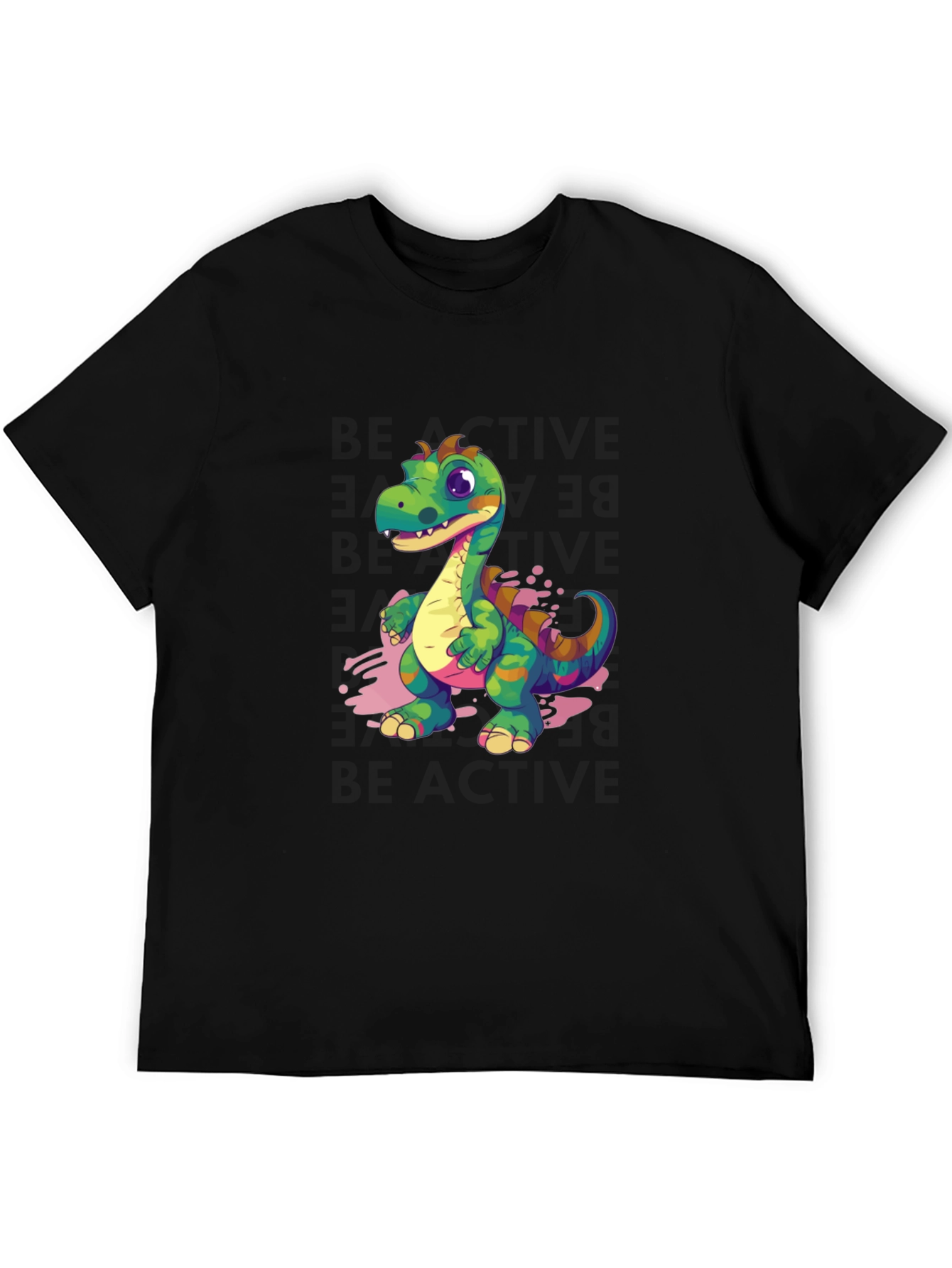 Black Cartoon Dinosaur Graphic Tee - Black view 5