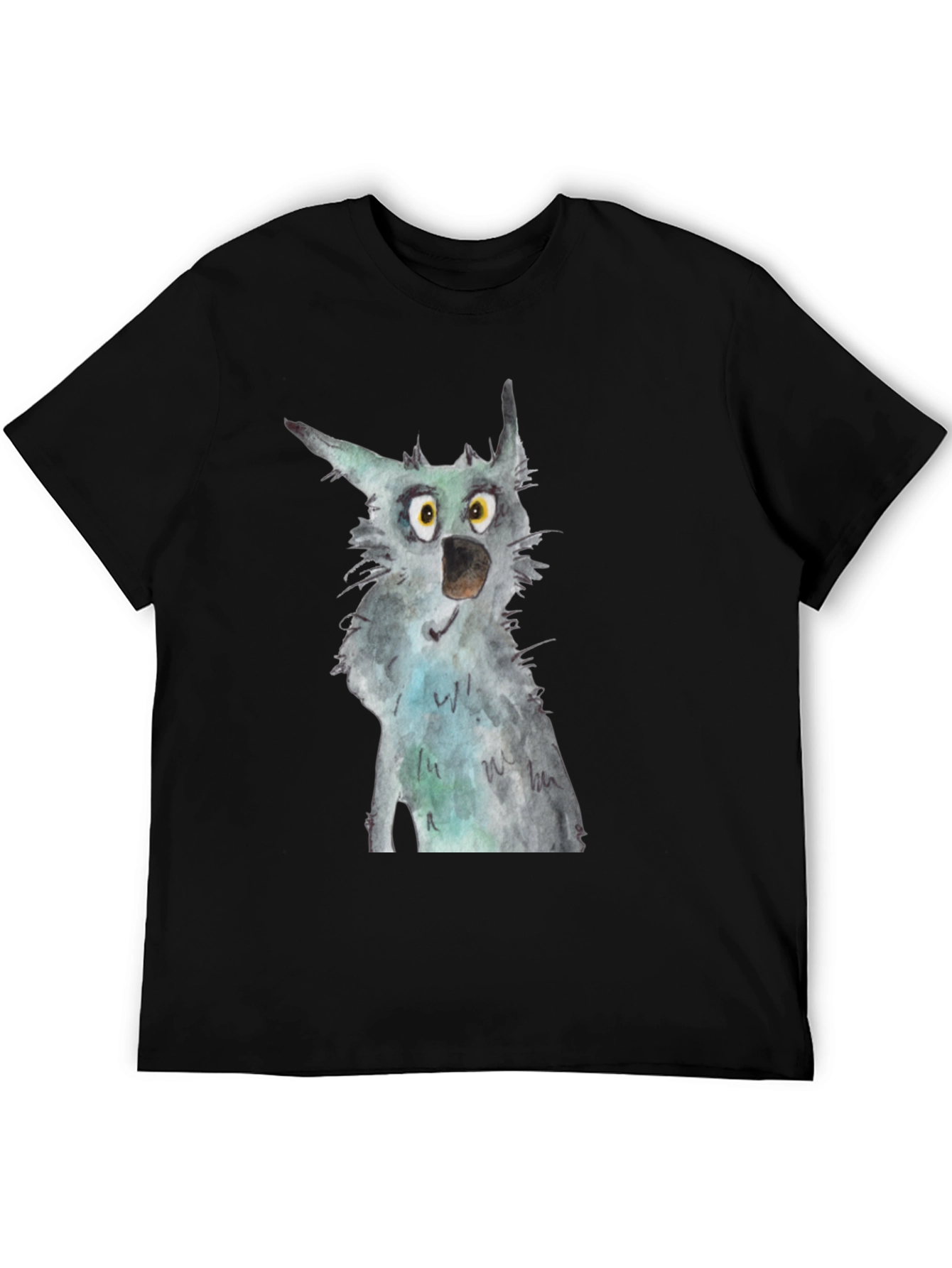 Black Wolf Watercolor Art Black T-Shirt view 5