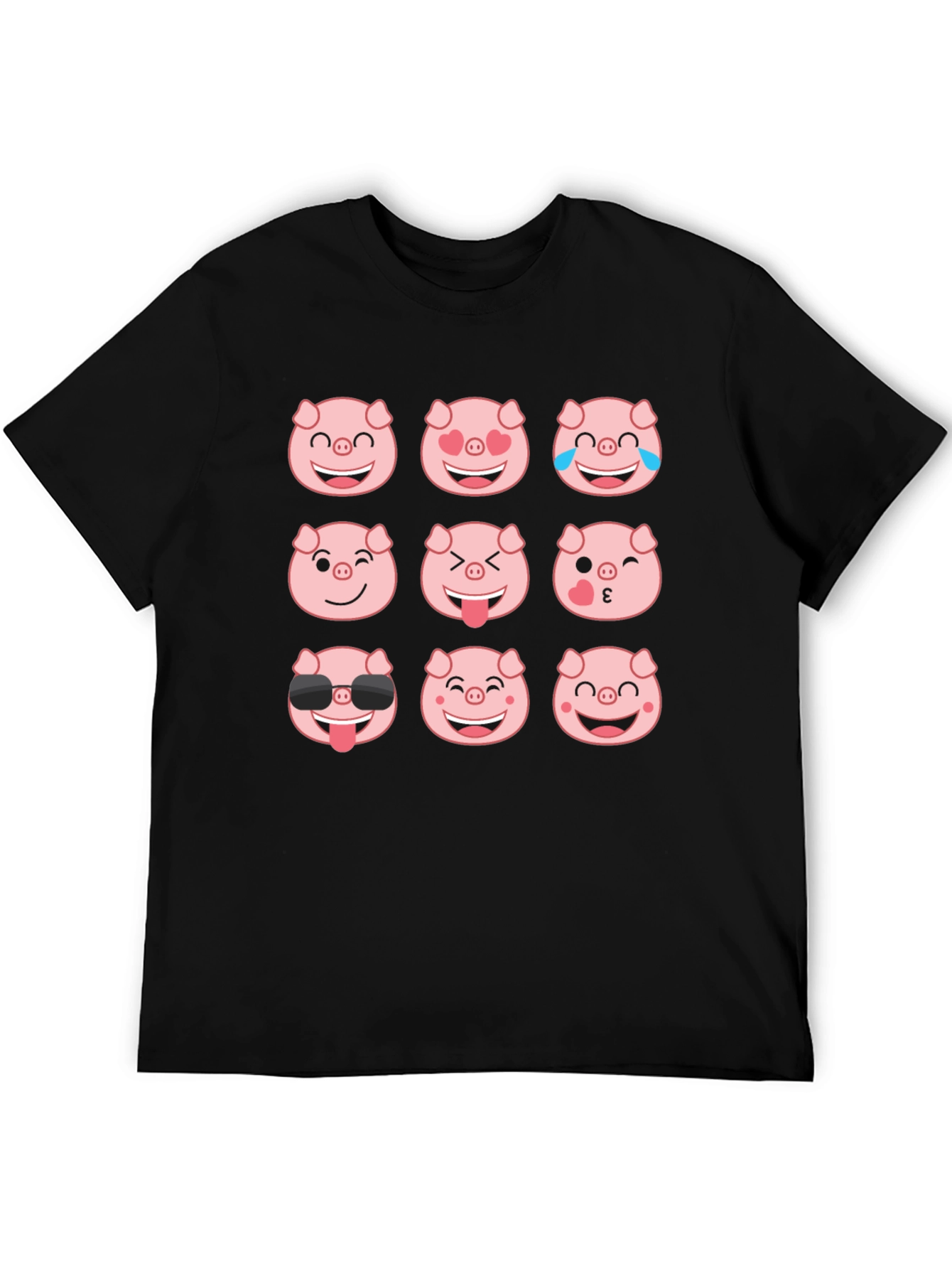 Black Pig Emoji T-Shirt - Black Cotton Crew Neck Tee view 5