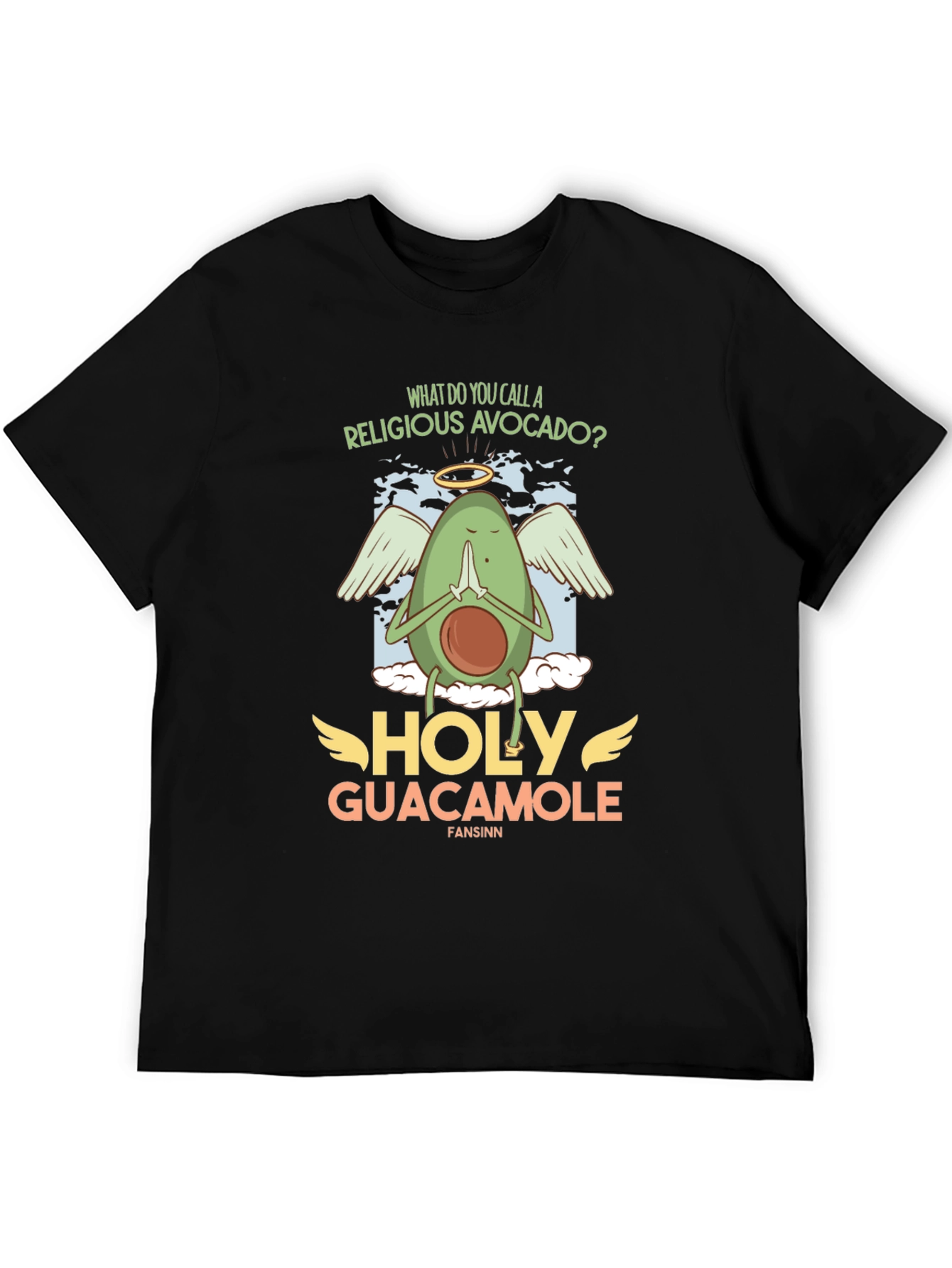 Black Holy Guacamole T-Shirt - Religious Avocado Pun Tee view 5