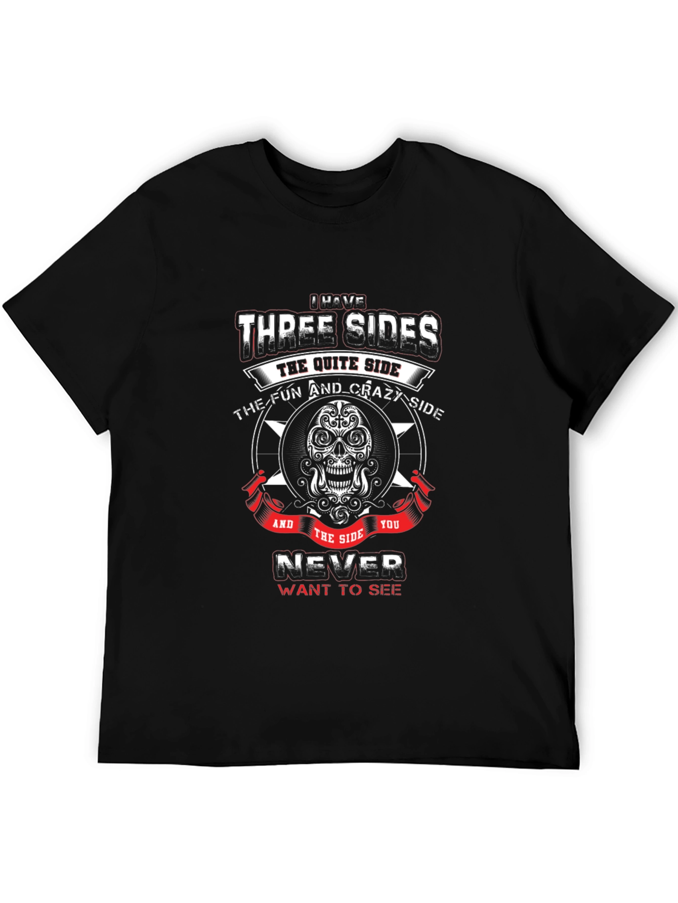 Black Three Sides Graphic Tee - Skull Design view 5