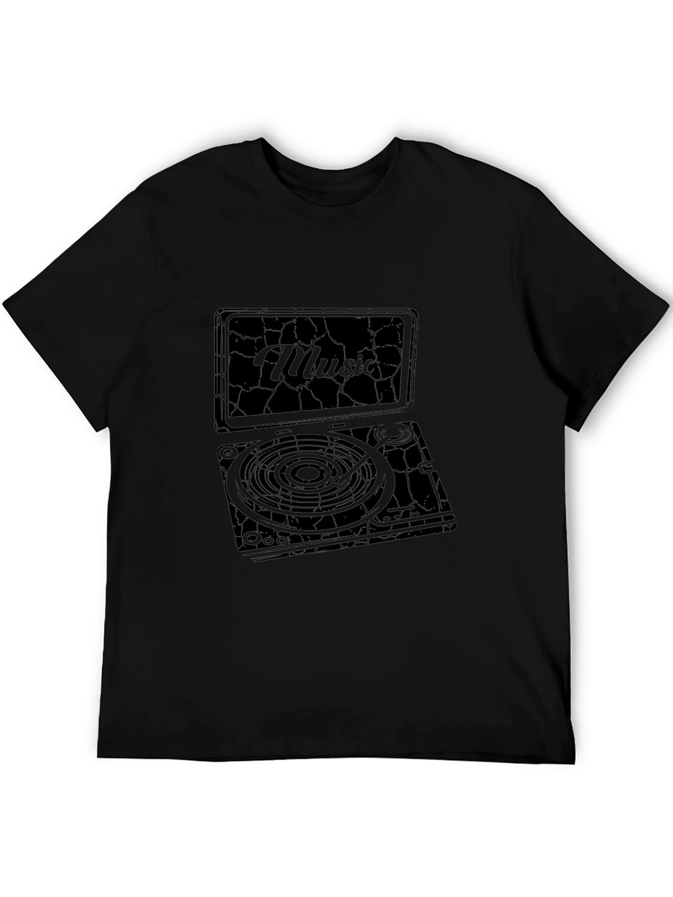 Black Vintage Music Turntable Graphic T-Shirt view 5