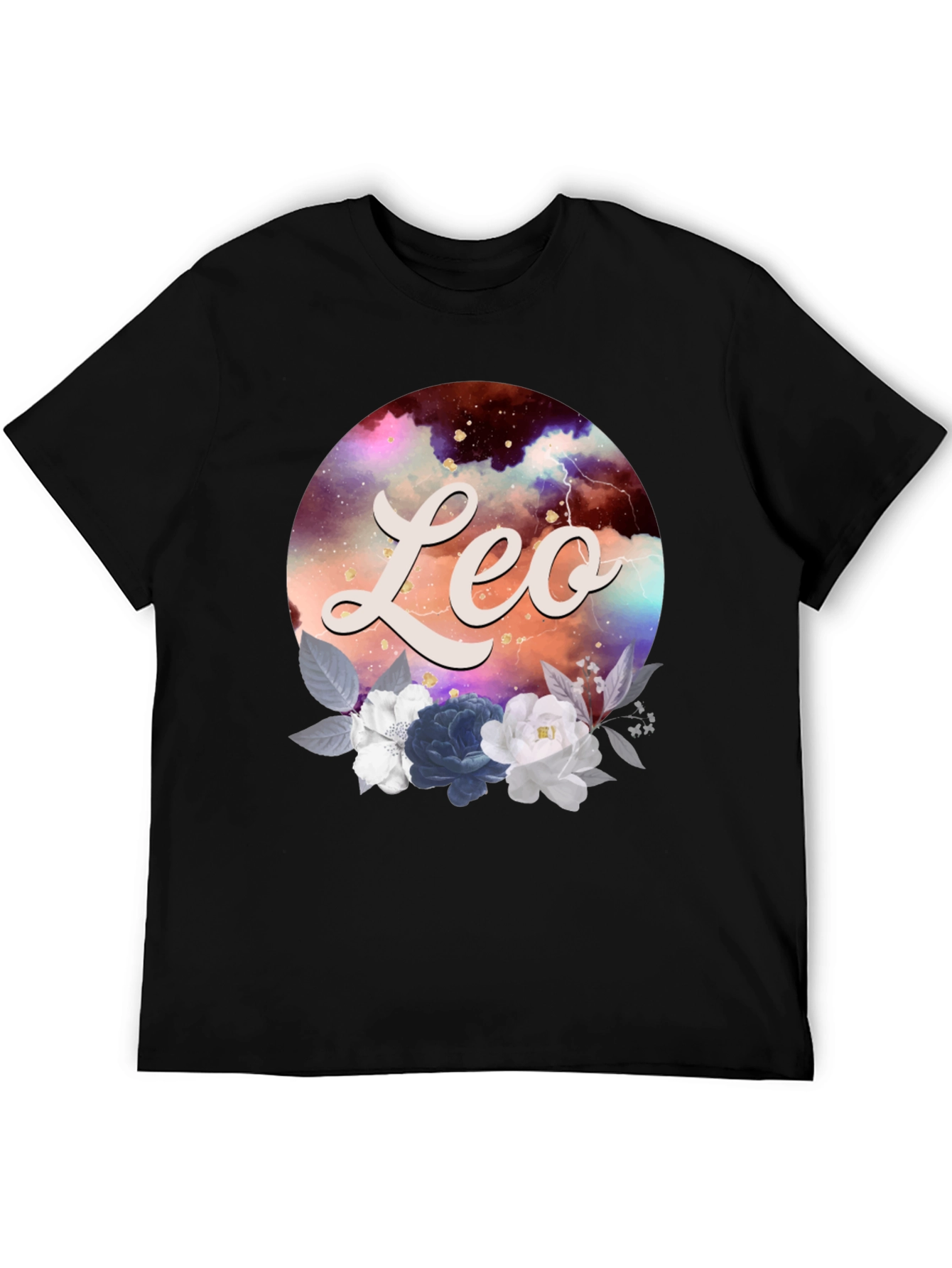 Black Leo Zodiac Floral T-Shirt view 5