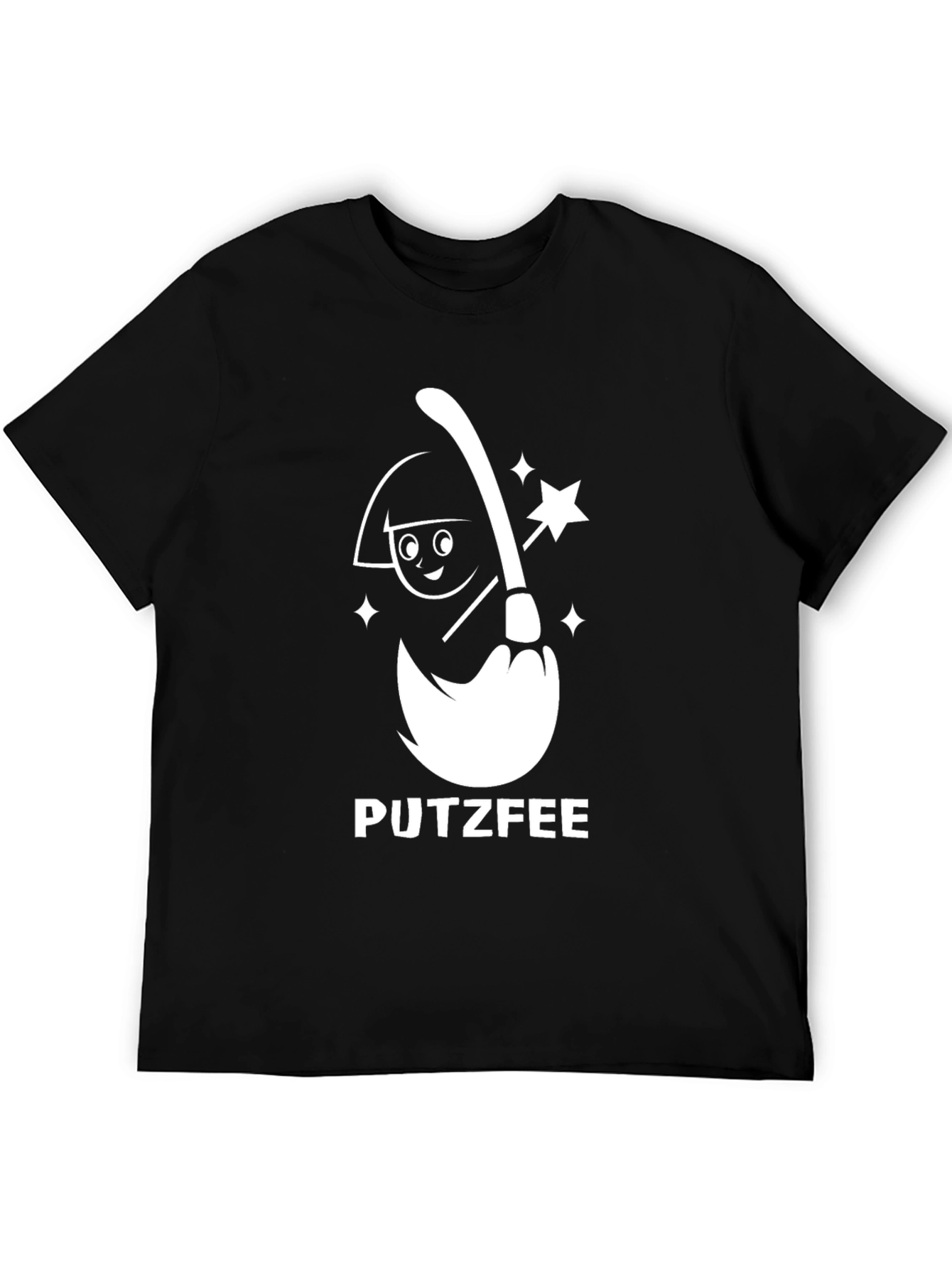 Black Putzfee Cartoon Broom T-Shirt - Black Graphic Tee view 5