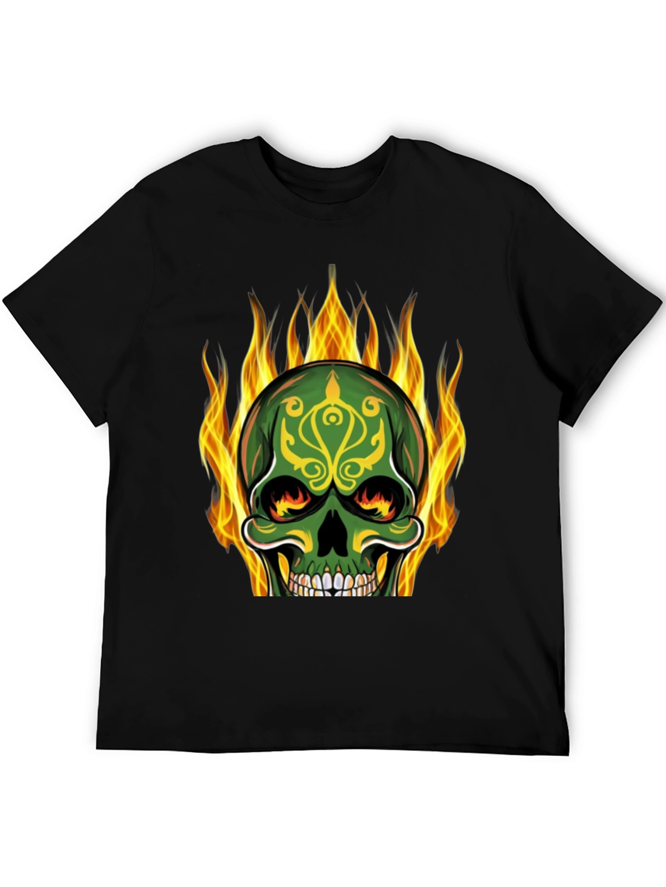Black Flaming Skull Graphic Tee - Black Cotton T-Shirt view 5