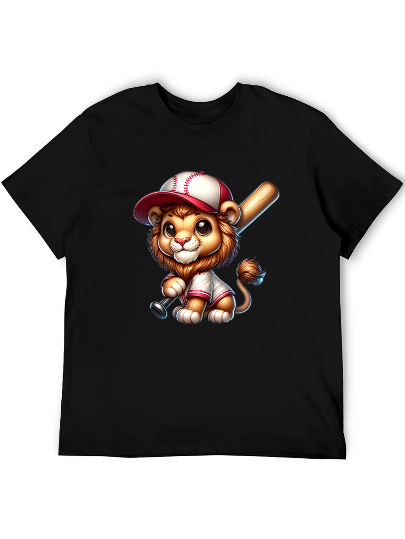 Black Cute Lion Baseball T-Shirt view 5