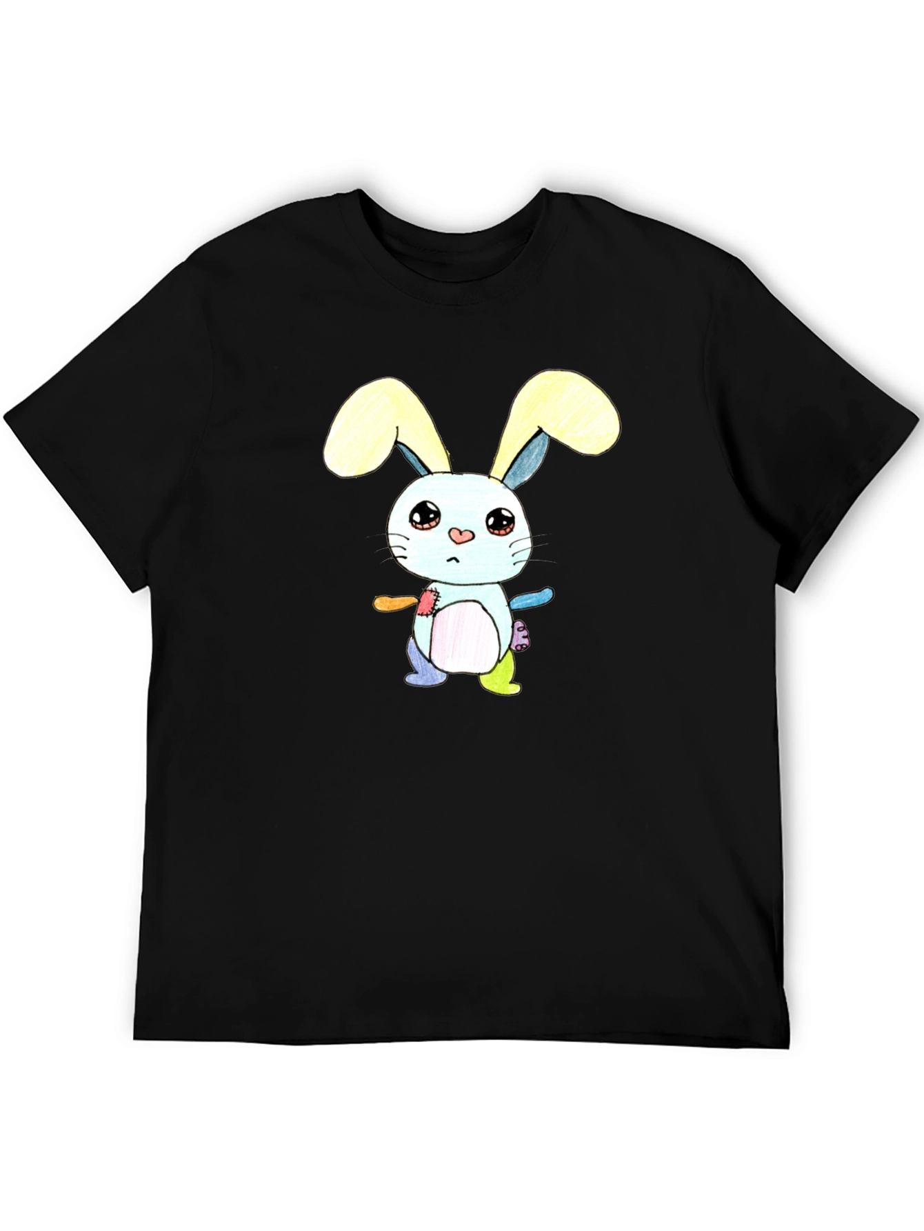 Black Cute Cartoon Bunny T-Shirt - Unisex Black Tee view 5