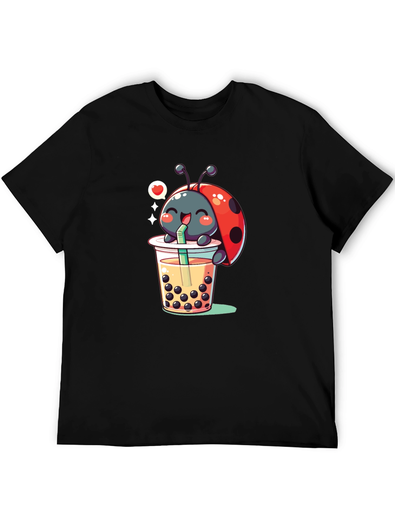 Black Ladybug Boba Tea Graphic Tee - Black Cotton T-Shirt view 5