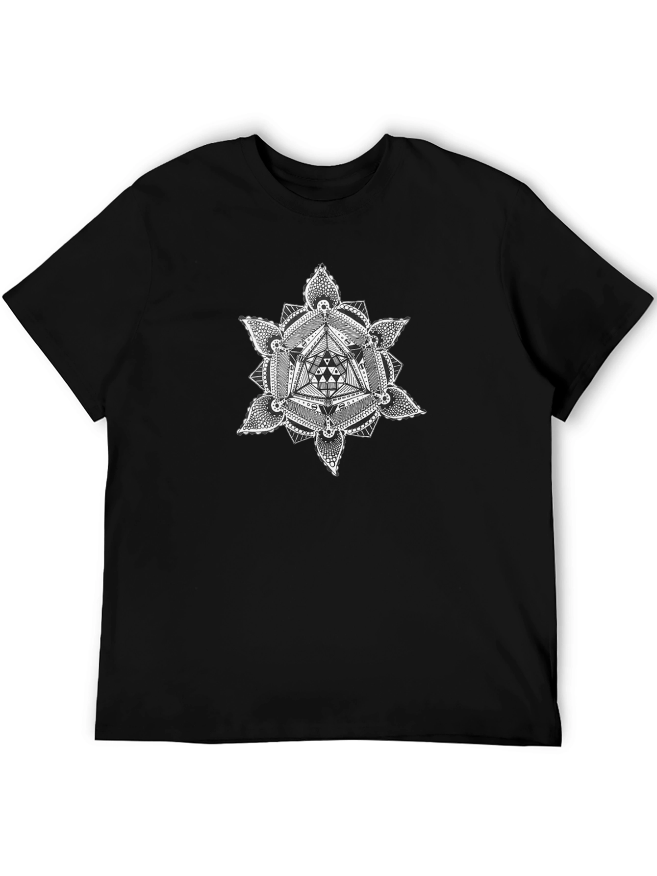 Black Geometric Mandala Graphic Tee - Black Cotton Shirt view 5