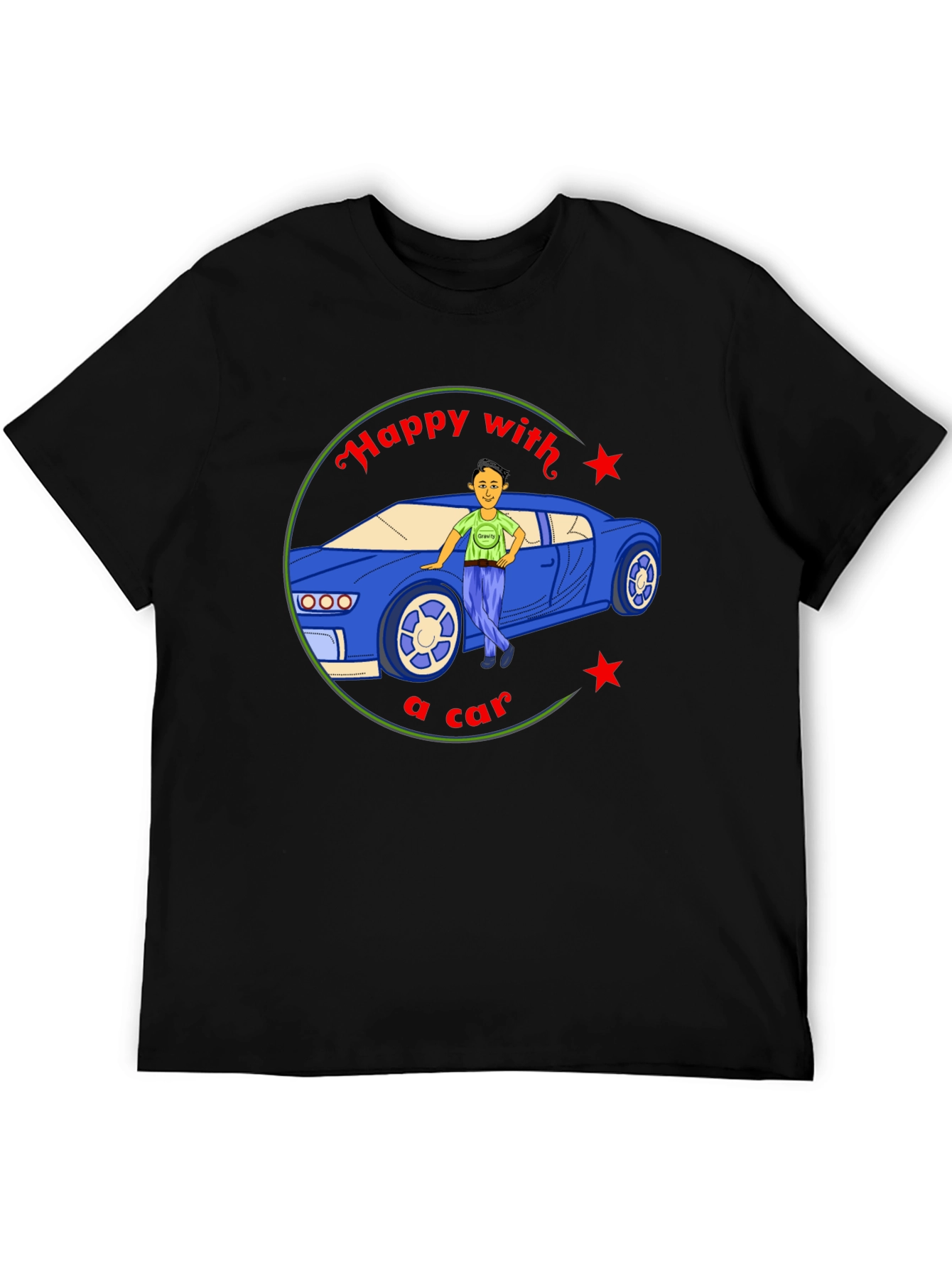 Black Happy with a Car Graphic Tee - Black Cotton view 5