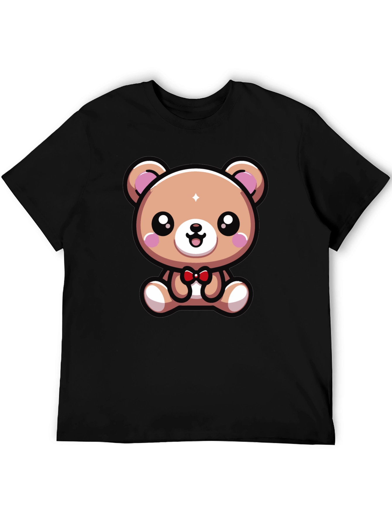Black Cute Cartoon Bear Graphic Tee - Black view 5
