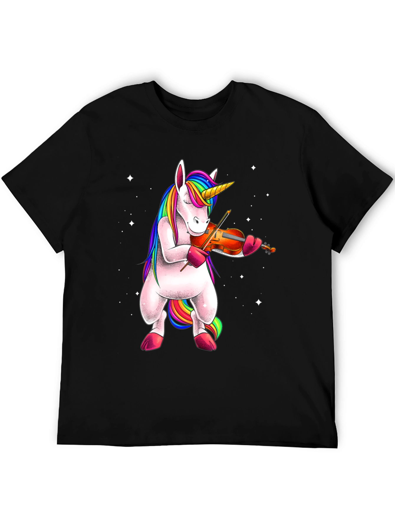 Black Unicorn Playing Violin T-Shirt - Black view 5