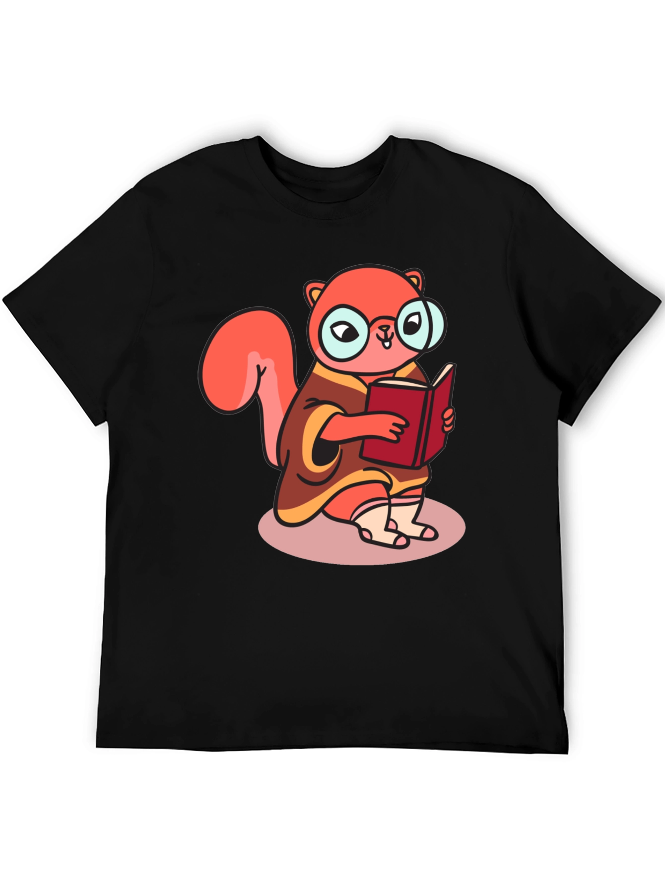 Black Bookish Squirrel Tee - Cartoon Animal Shirt view 5