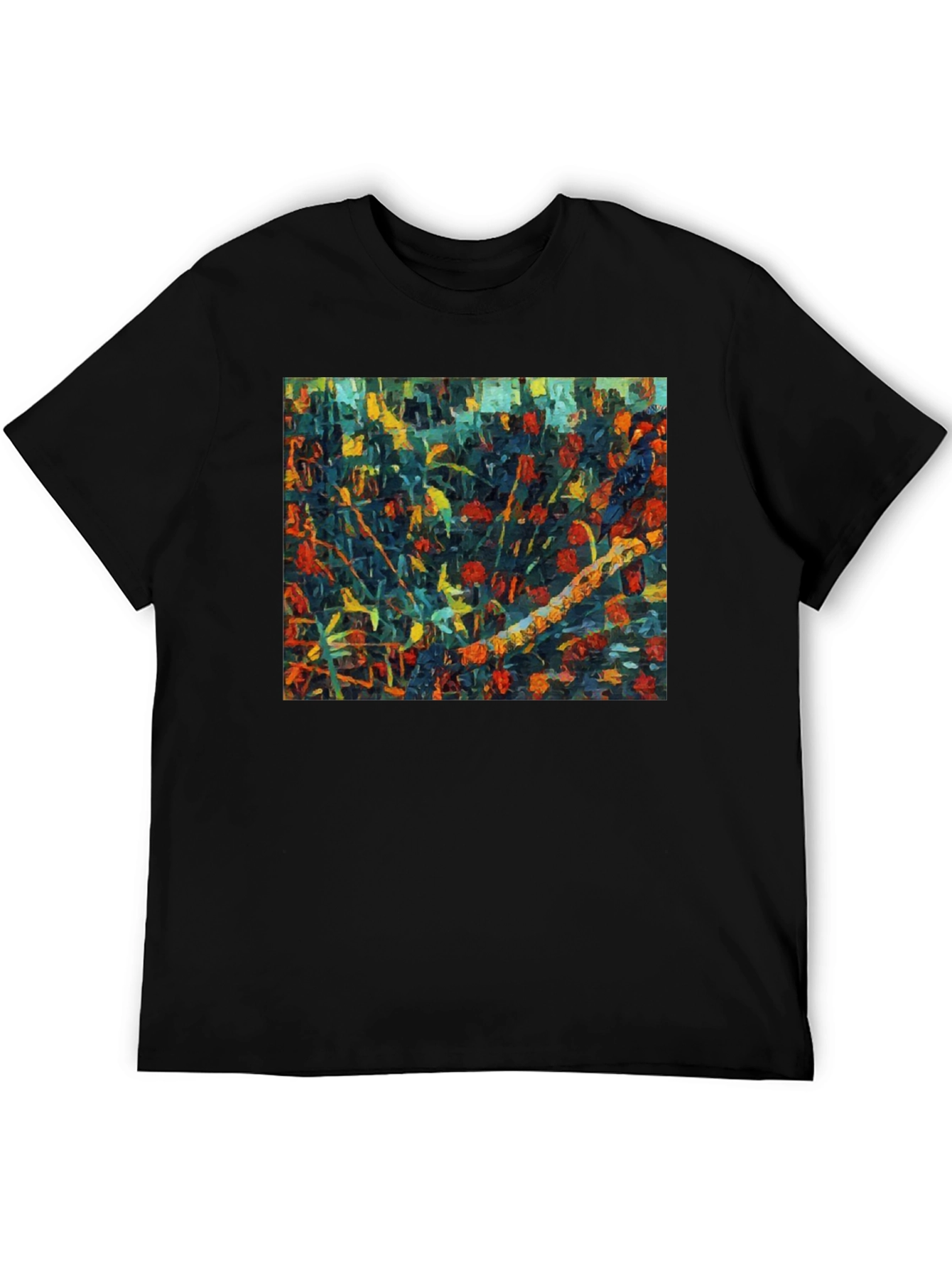 Black Abstract Floral Print Black T-Shirt view 5