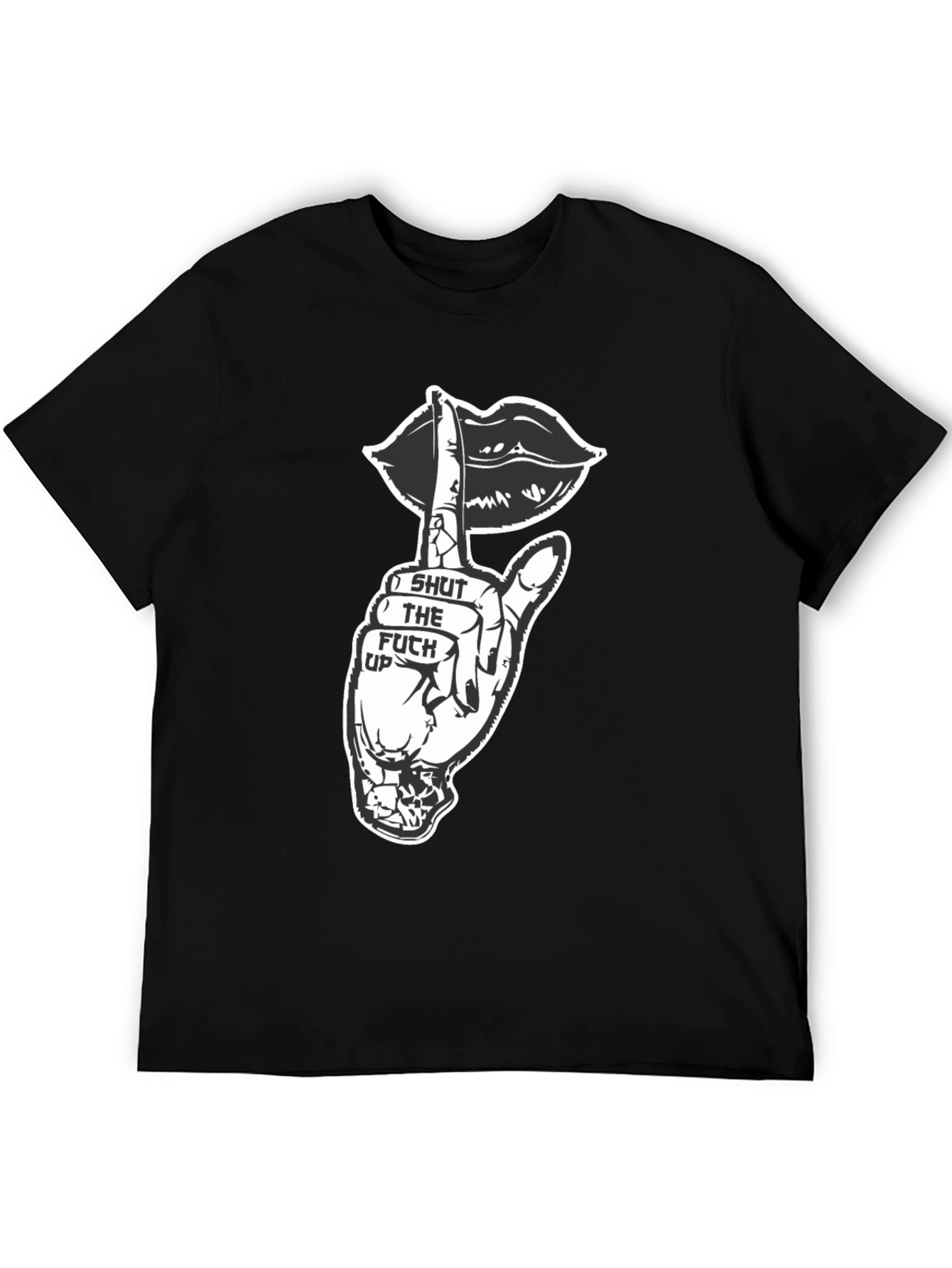 Black Shut Up Graphic Tee - Black Crew Neck T-Shirt view 5