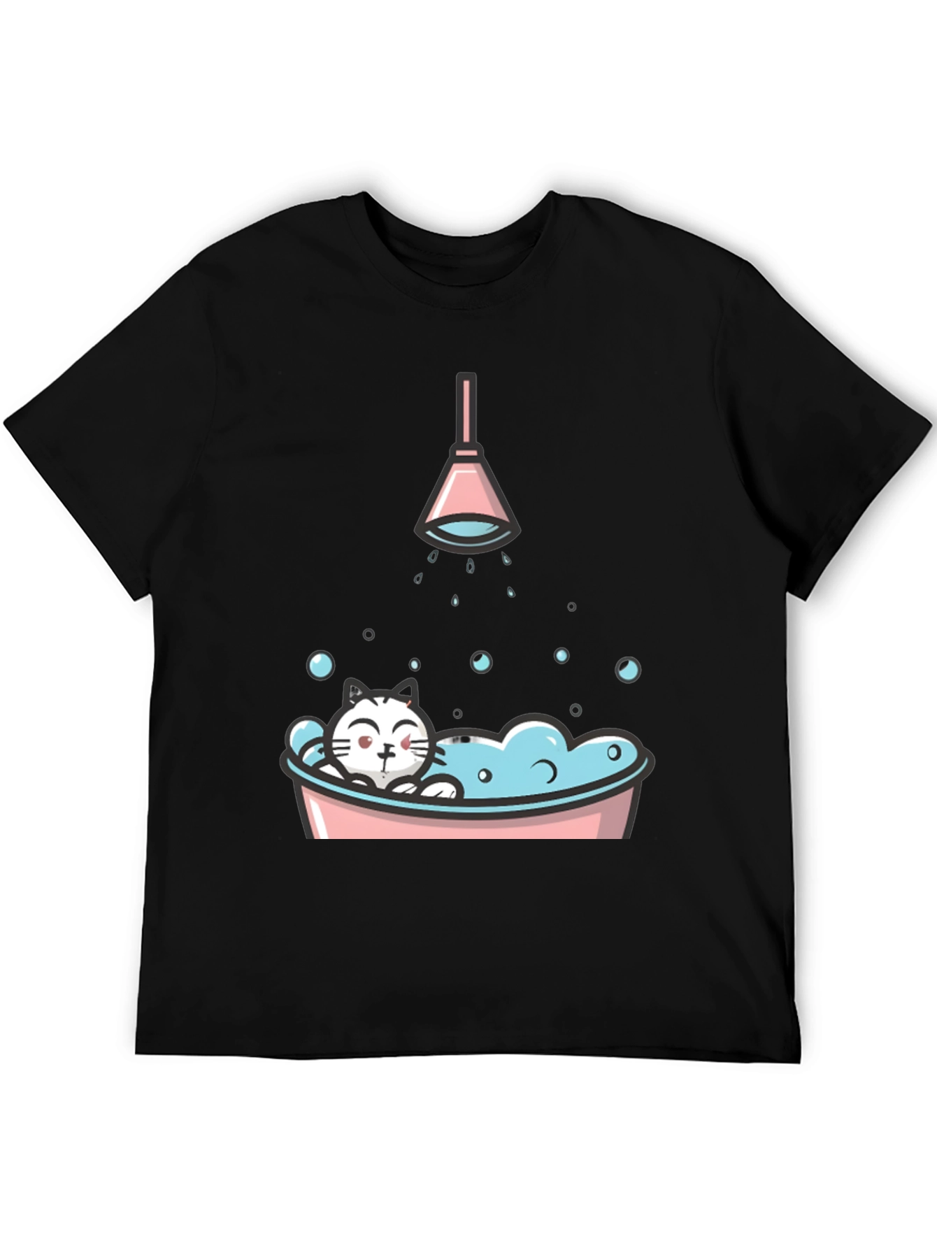 Black Cute Cat in Tub Graphic T-Shirt view 5