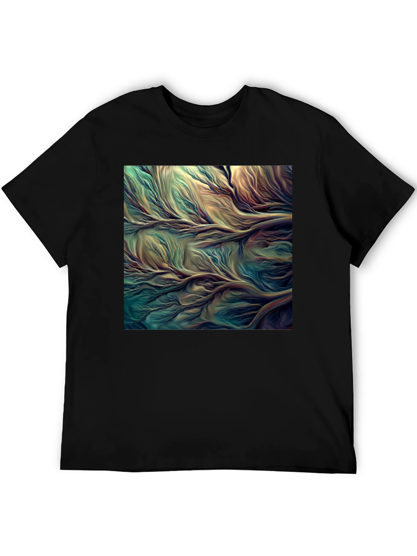 Black Abstract Flowing River T-Shirt view 5