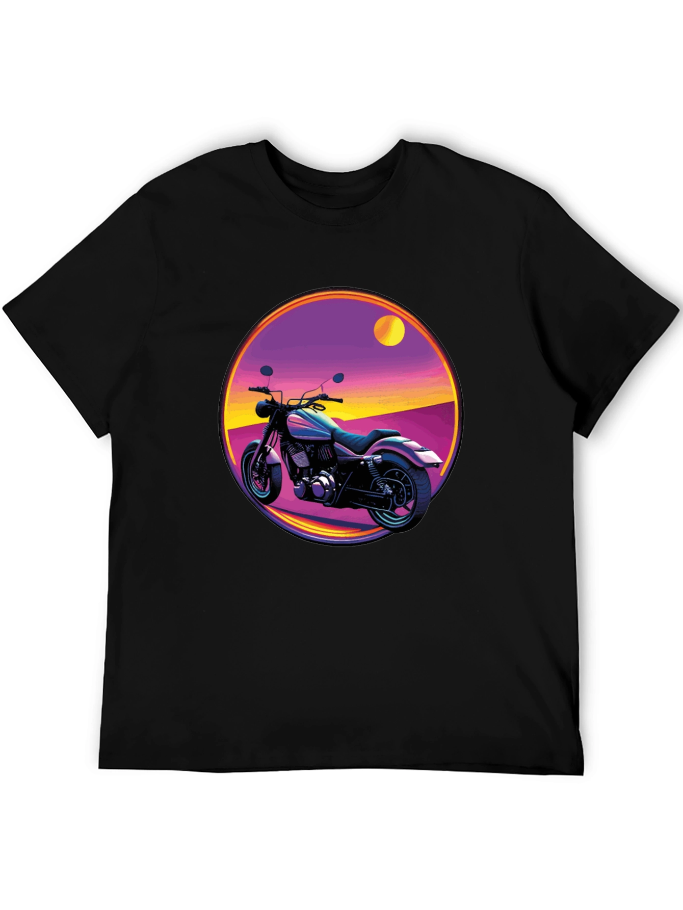 Black Retro Motorcycle Graphic Tee - Black Cotton T-Shirt view 5