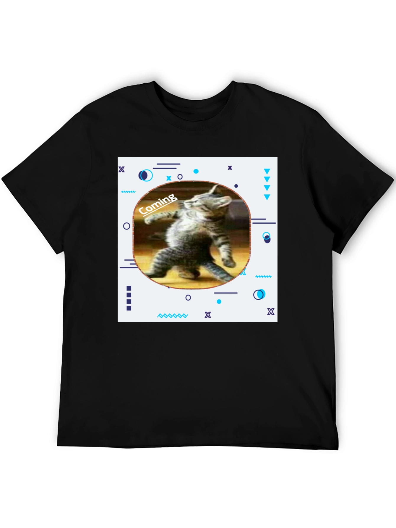 Black Funny Cat Coming T-Shirt - Black view 5