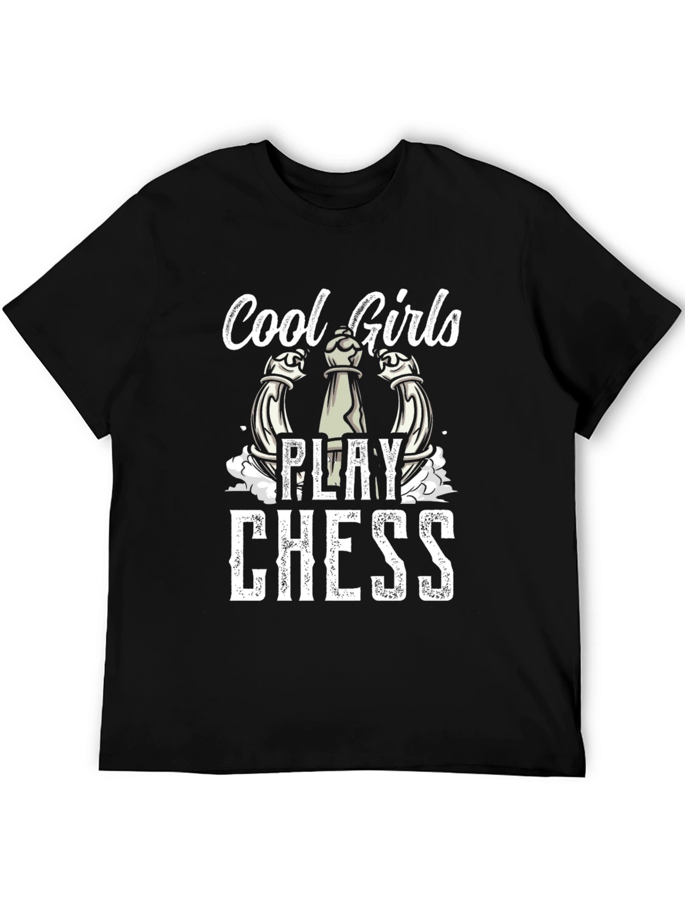 Black Cool Girls Play Chess T-Shirt - Black Cotton Tee view 5