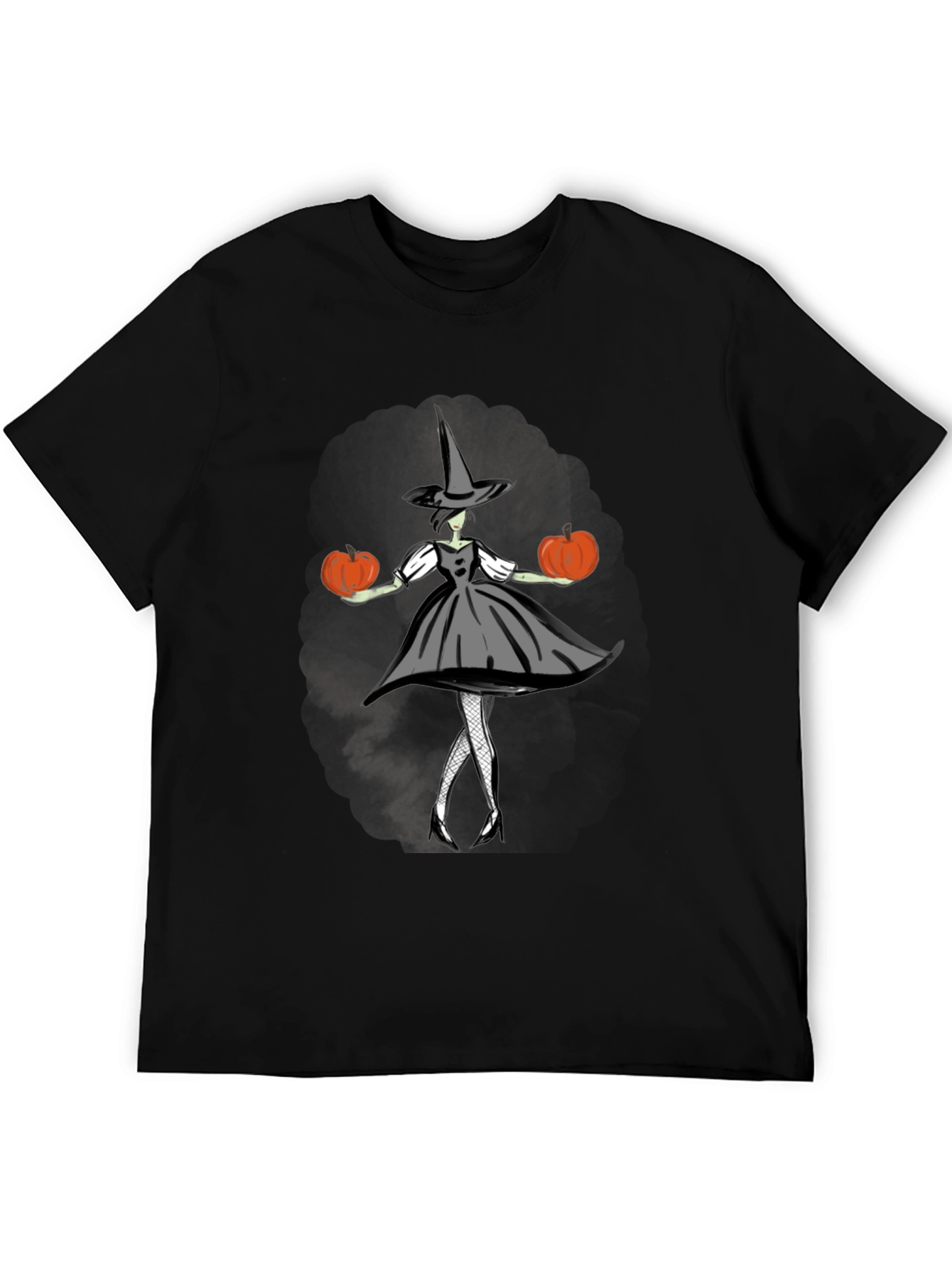 Black Halloween Witch T-Shirt - Pumpkin Design view 5