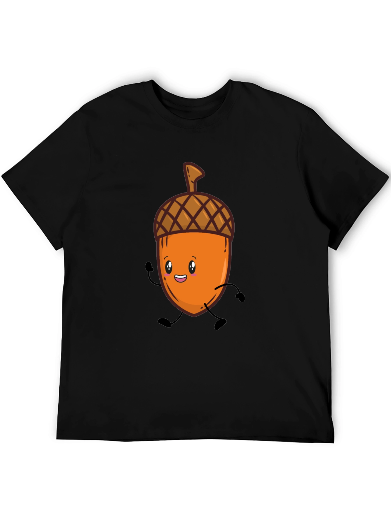Black Cute Cartoon Acorn T-Shirt - Black, Unisex view 5