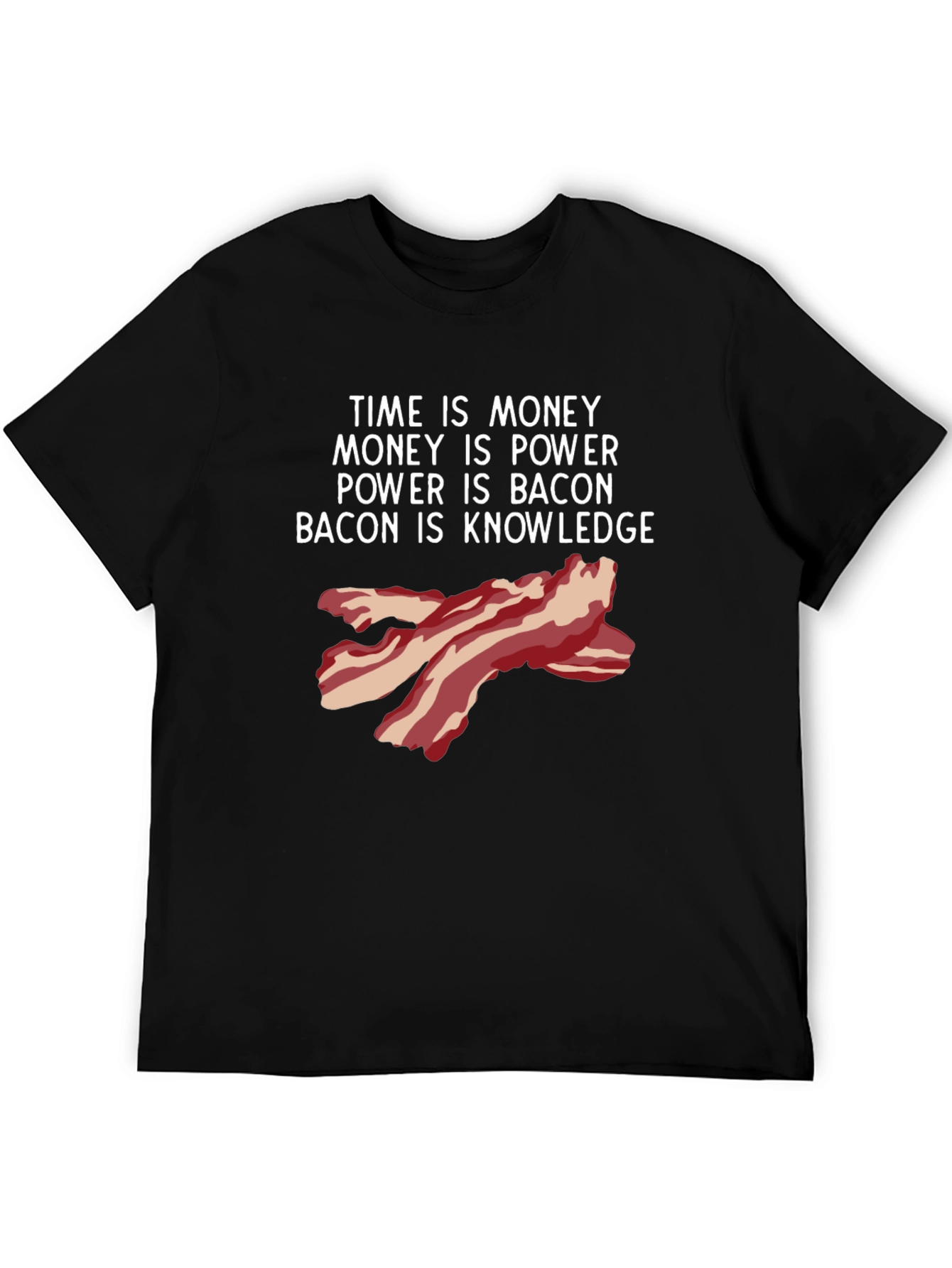 Black Time is Money Bacon Knowledge Funny T-Shirt view 5
