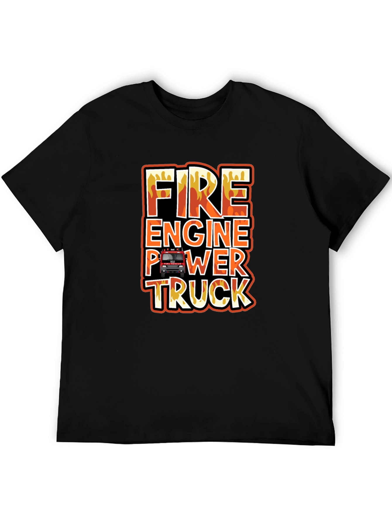 Black Fire Engine Power Truck Graphic T-Shirt view 5