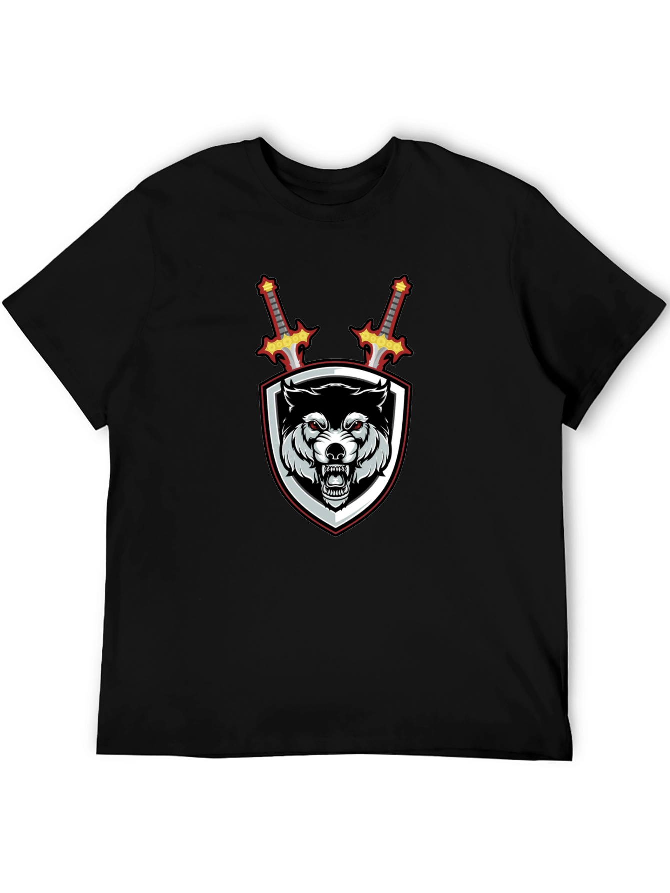 Black Wolf Crest Sword Graphic T-Shirt - Black view 5