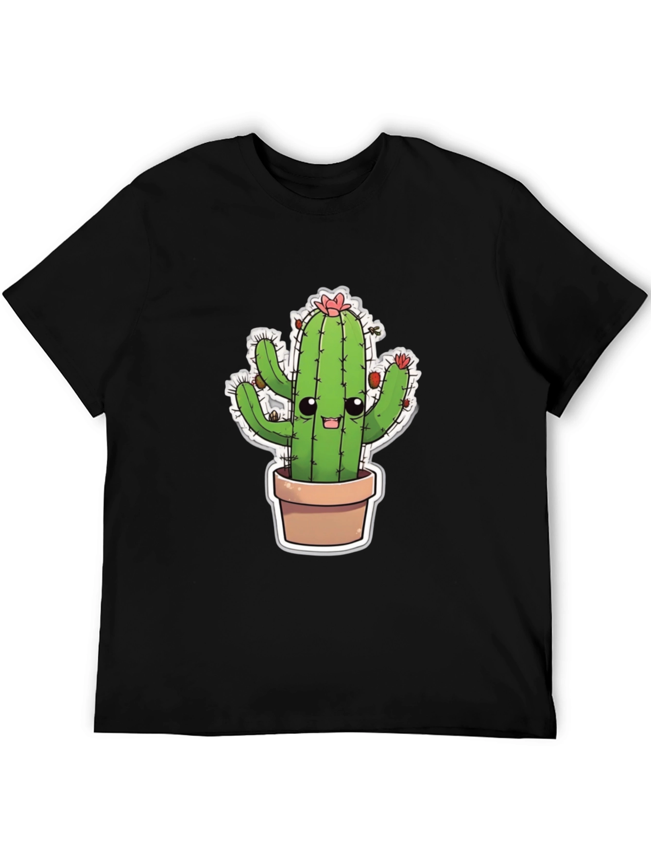 Black Cute Cactus T-Shirt - Black Cotton Blend view 5