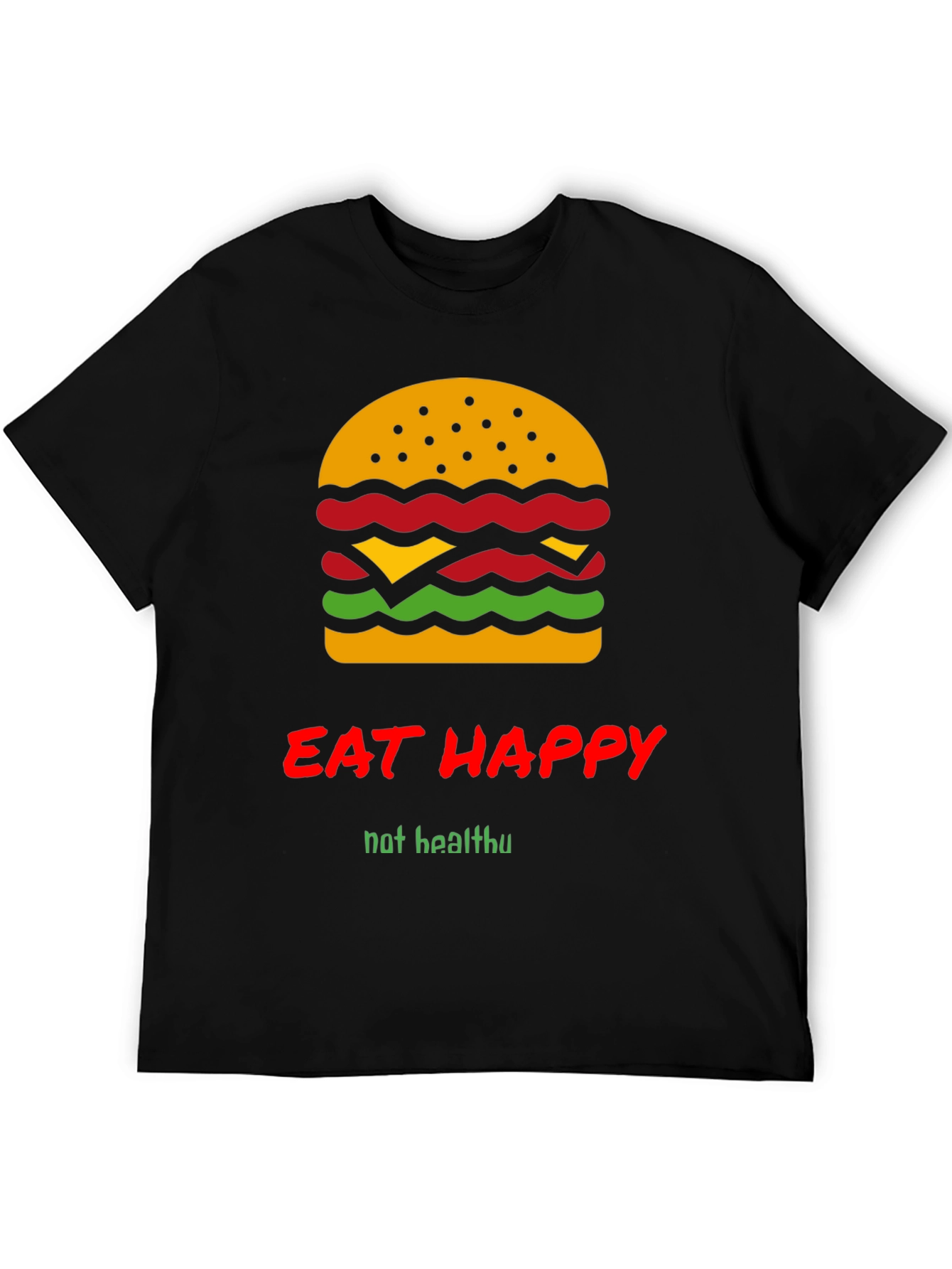 Black Eat Happy Burger Graphic Tee - Black Crew Neck T-Shirt view 5