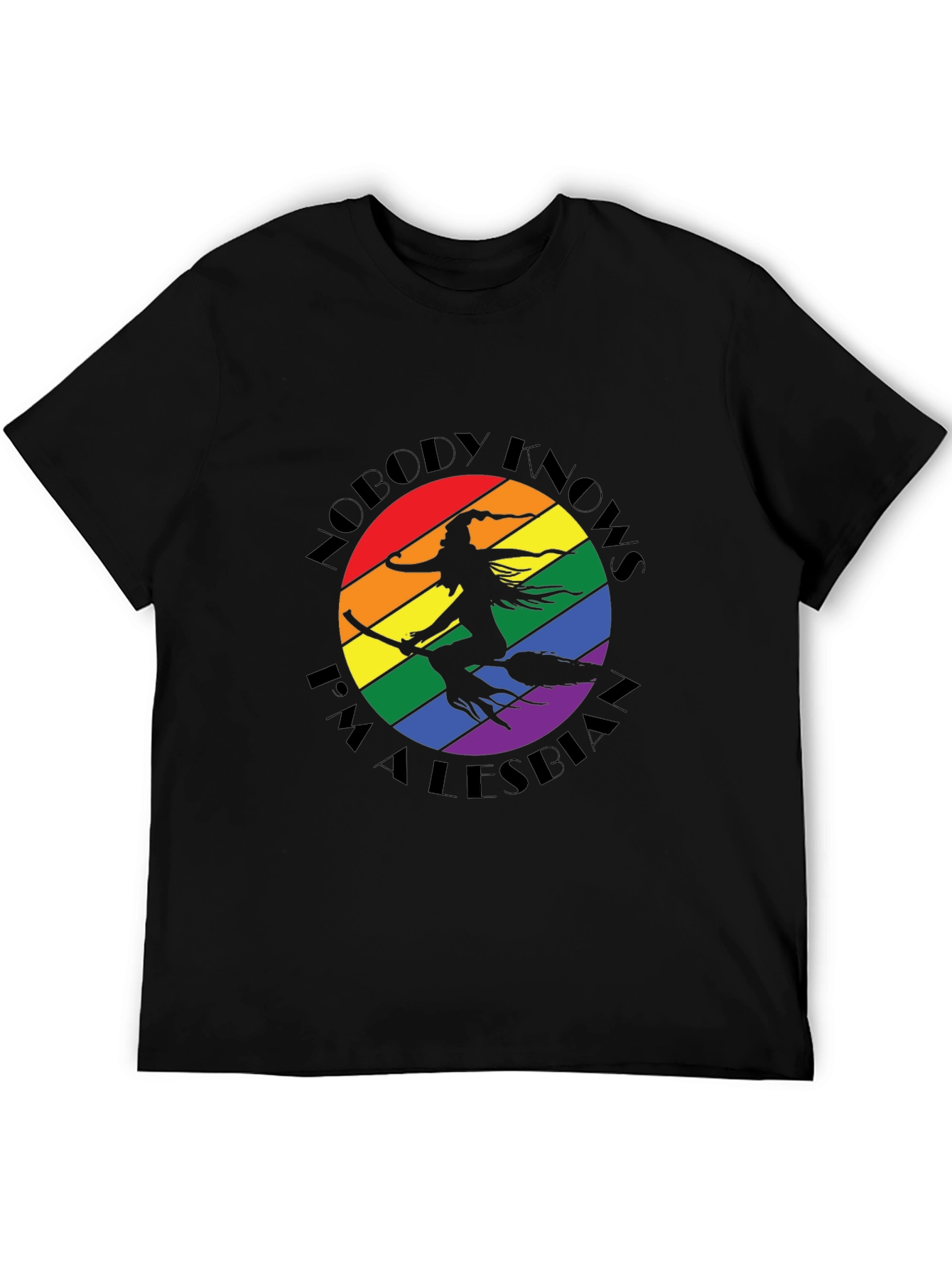 Nobody Knows I'm A Lesbian T-Shirt Witch Rainbow LGBT Pride - 5