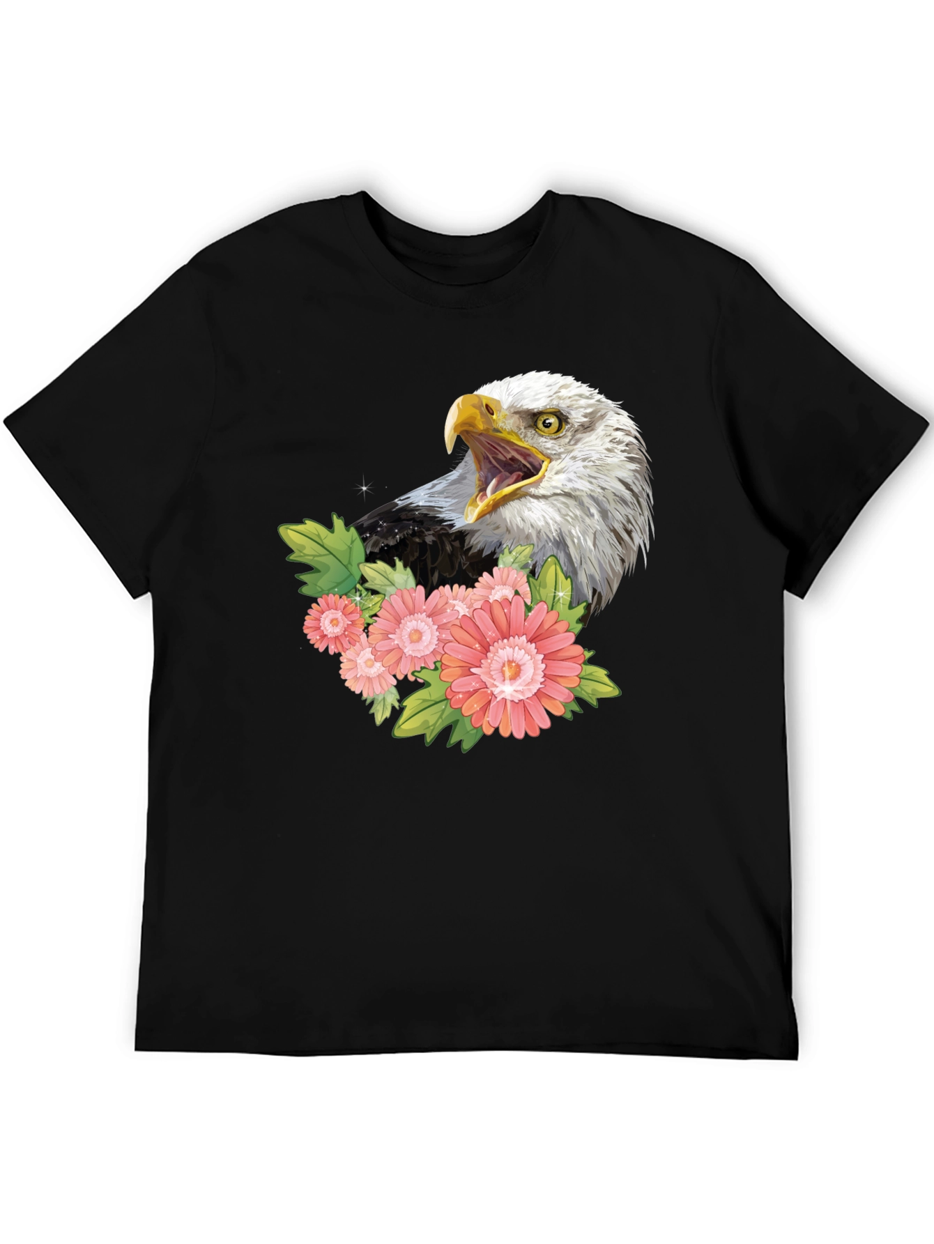 Black Eagle and Floral Graphic Print T-Shirt view 5
