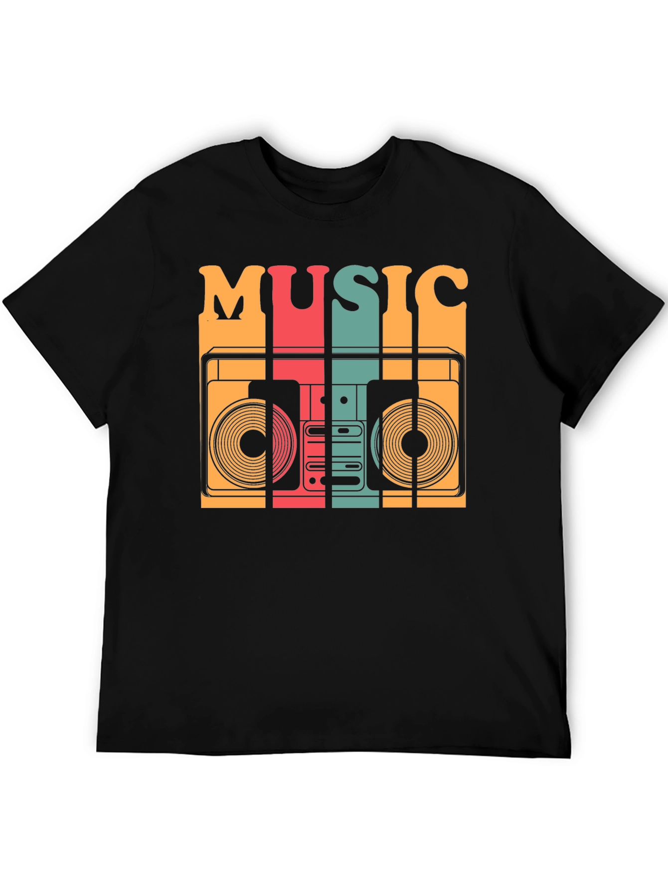 Black Retro Music T-Shirt - Vintage Boombox Design view 5