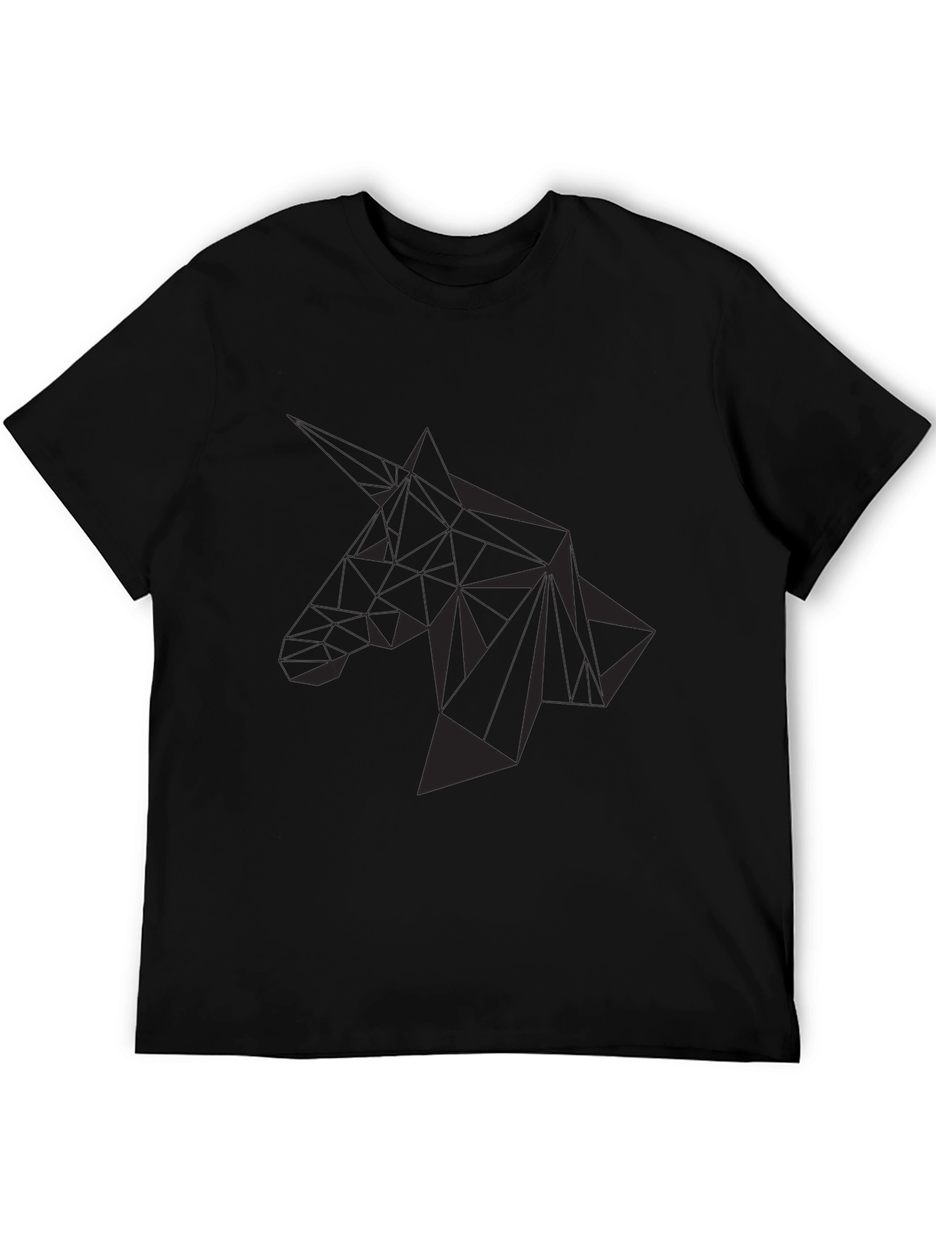 Black Geometric Unicorn Graphic Tee - Black Cotton Blend view 5
