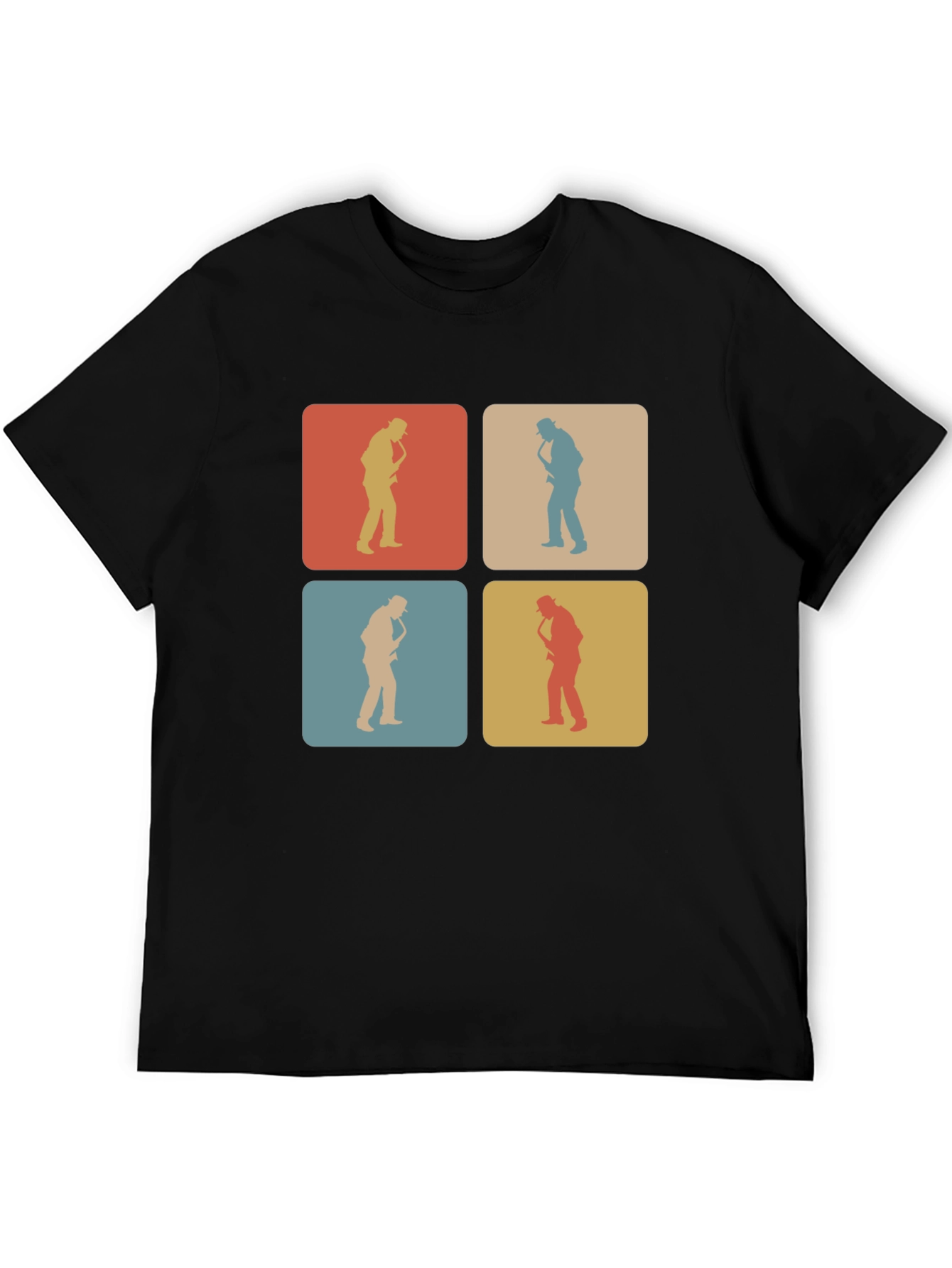 Black Retro Saxophone Player T-Shirt view 5