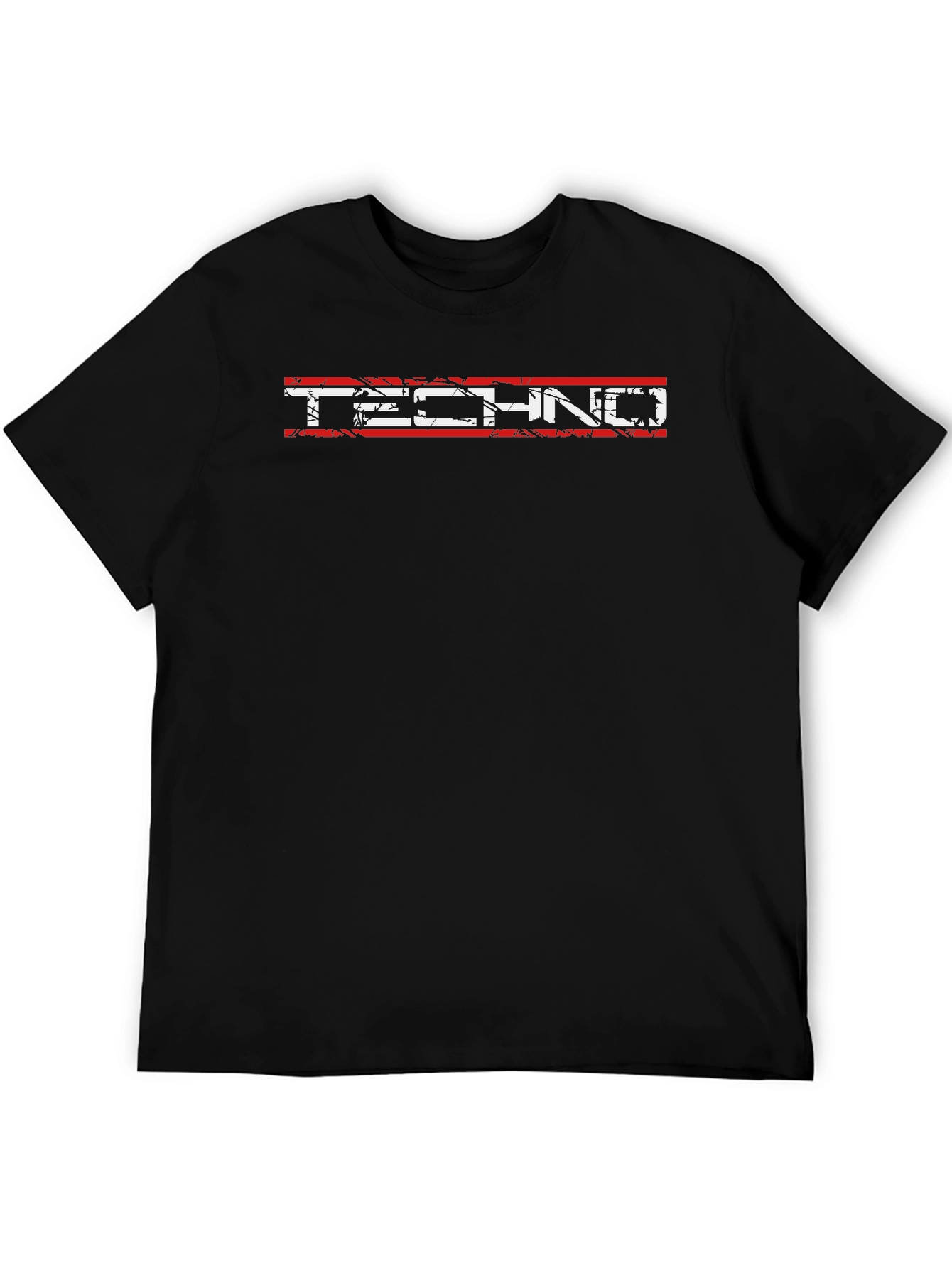 Black Grunge Techno Graphic Tee - Black Cotton Blend view 5