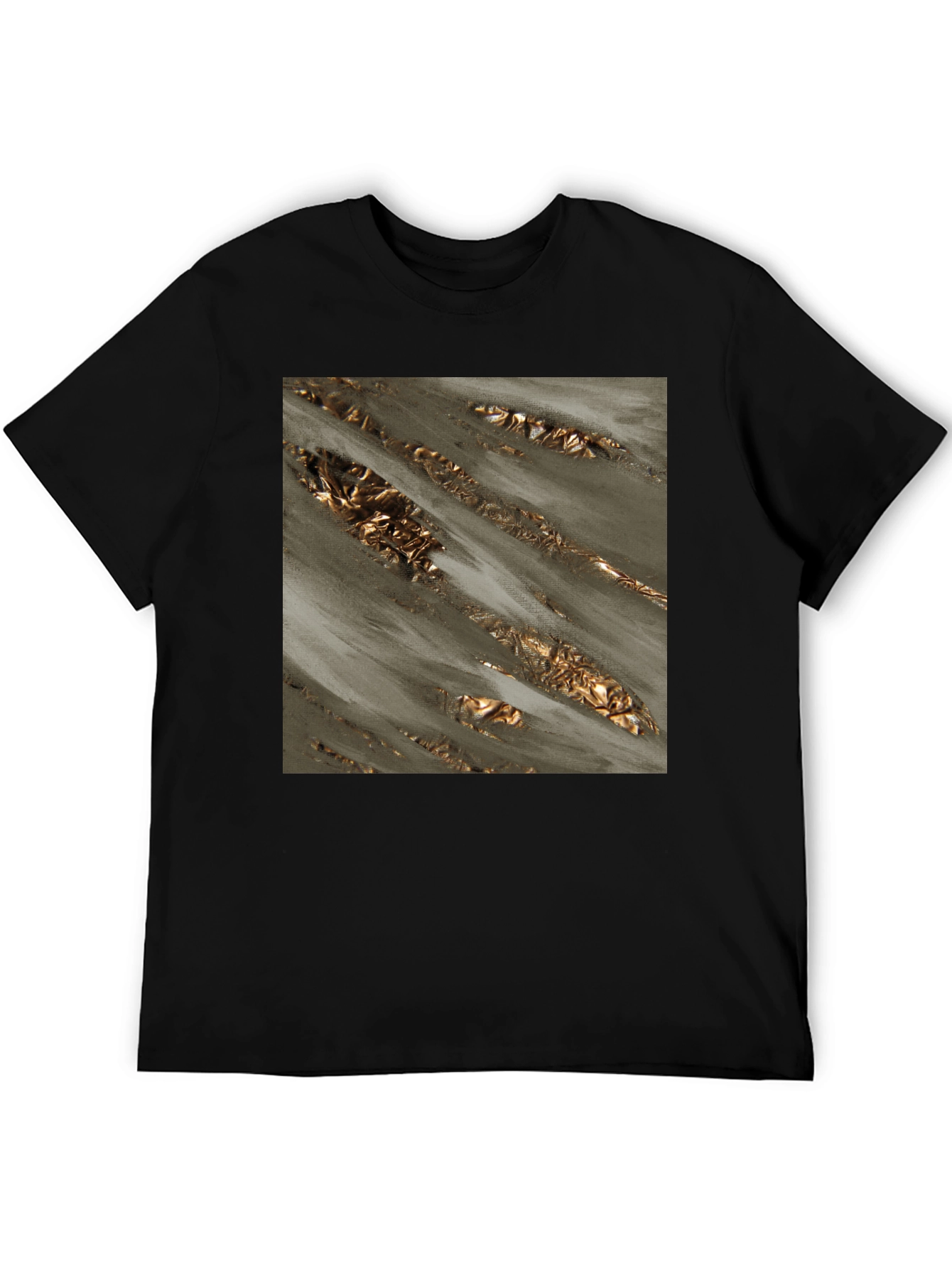 Black Abstract Gold Foil Art Black T-Shirt view 5