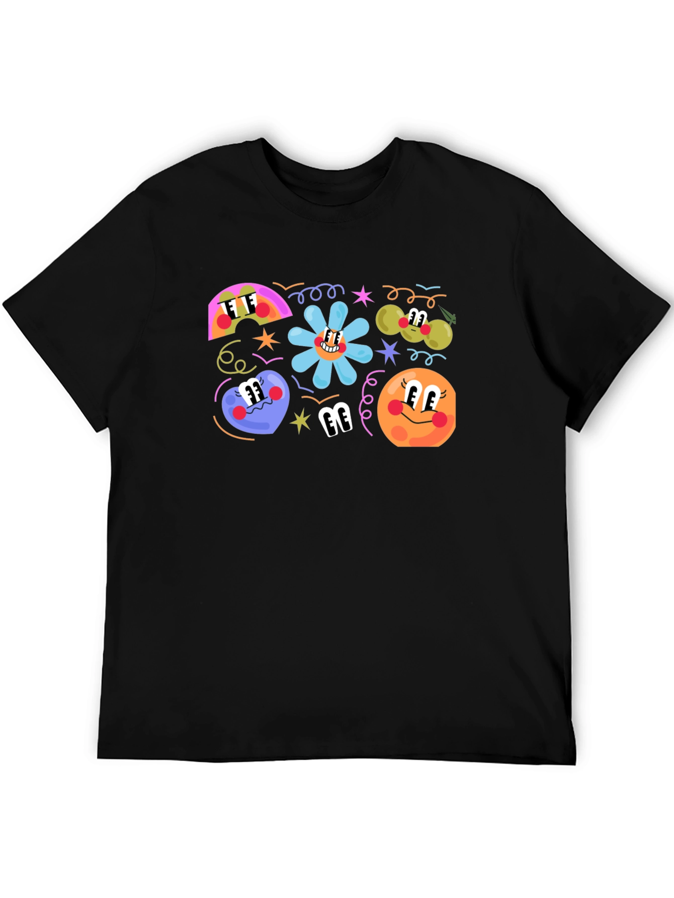 Black Retro Cartoon Print Black T-Shirt view 5