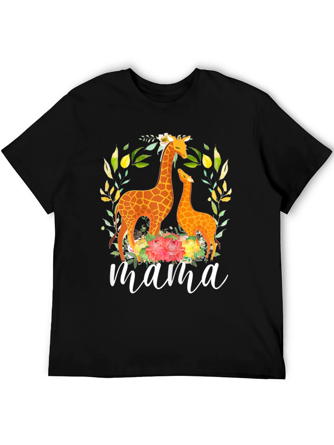 Black Mama Giraffe Floral Graphic Tee - Black Cotton Blend view 5