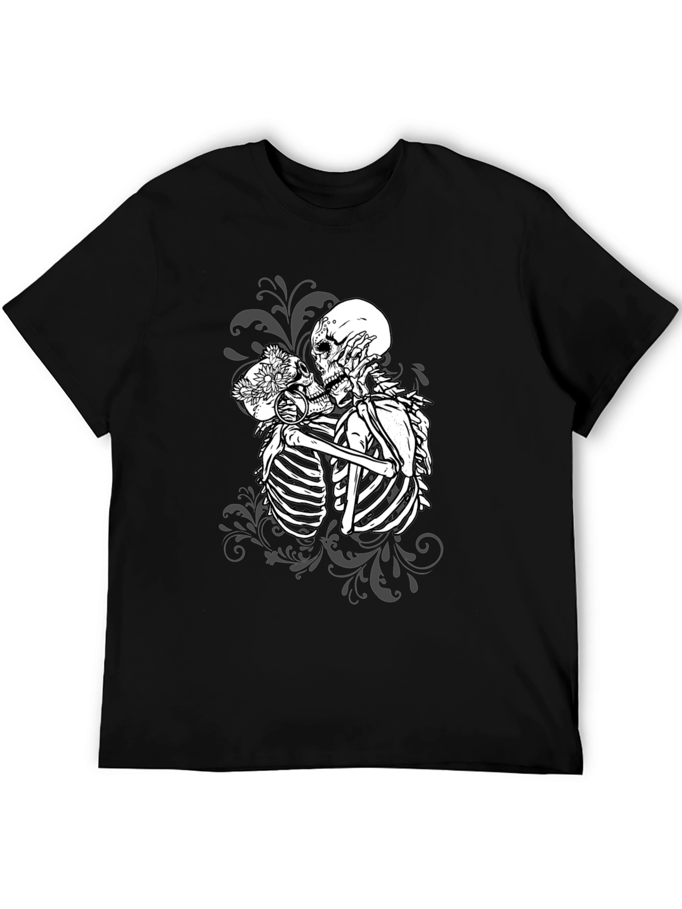 Black Kissing Skeletons Graphic Tee - Gothic Romance T-Shirt view 5
