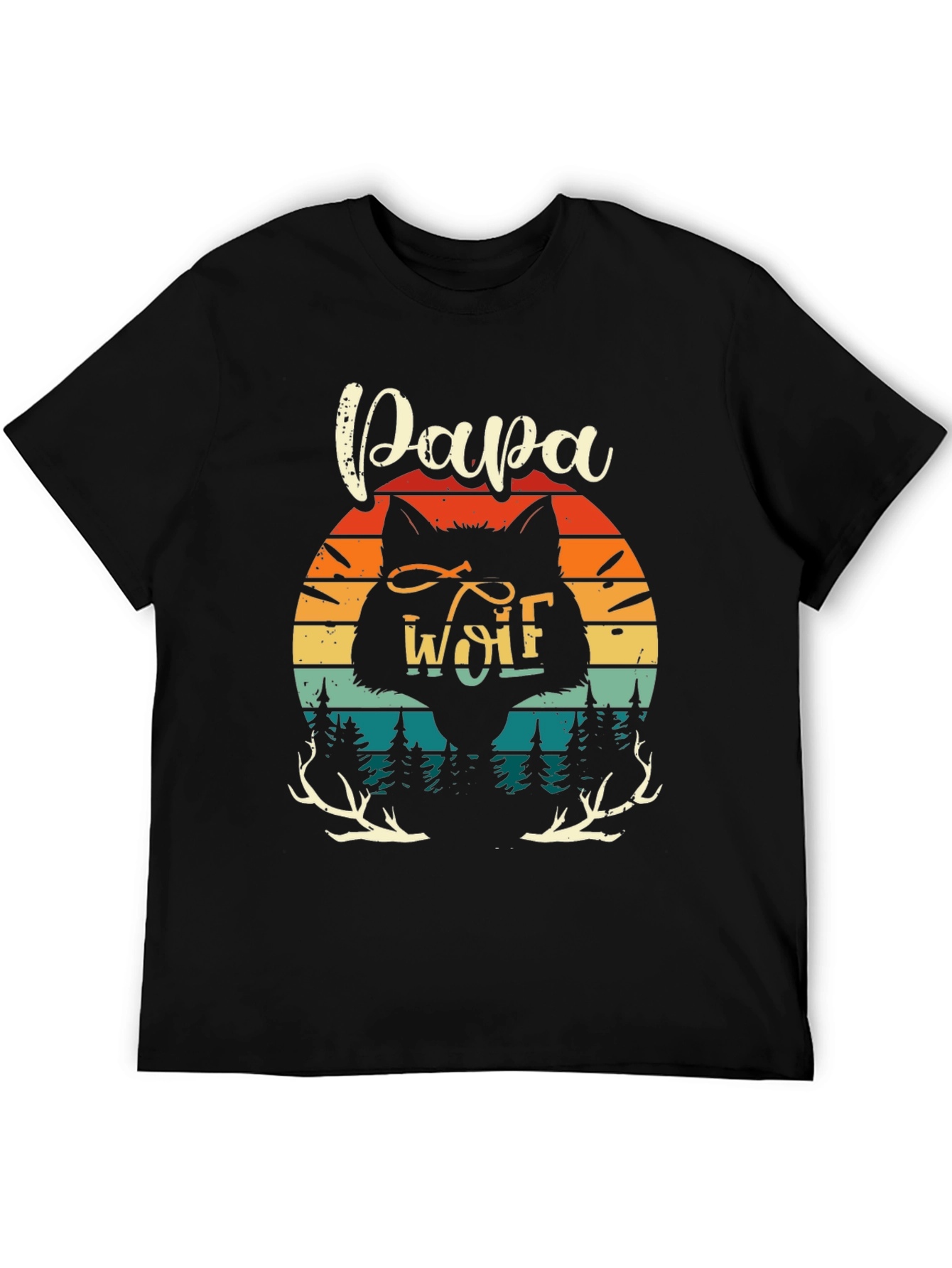 Black Papa Wolf Graphic Tee Retro Style view 5