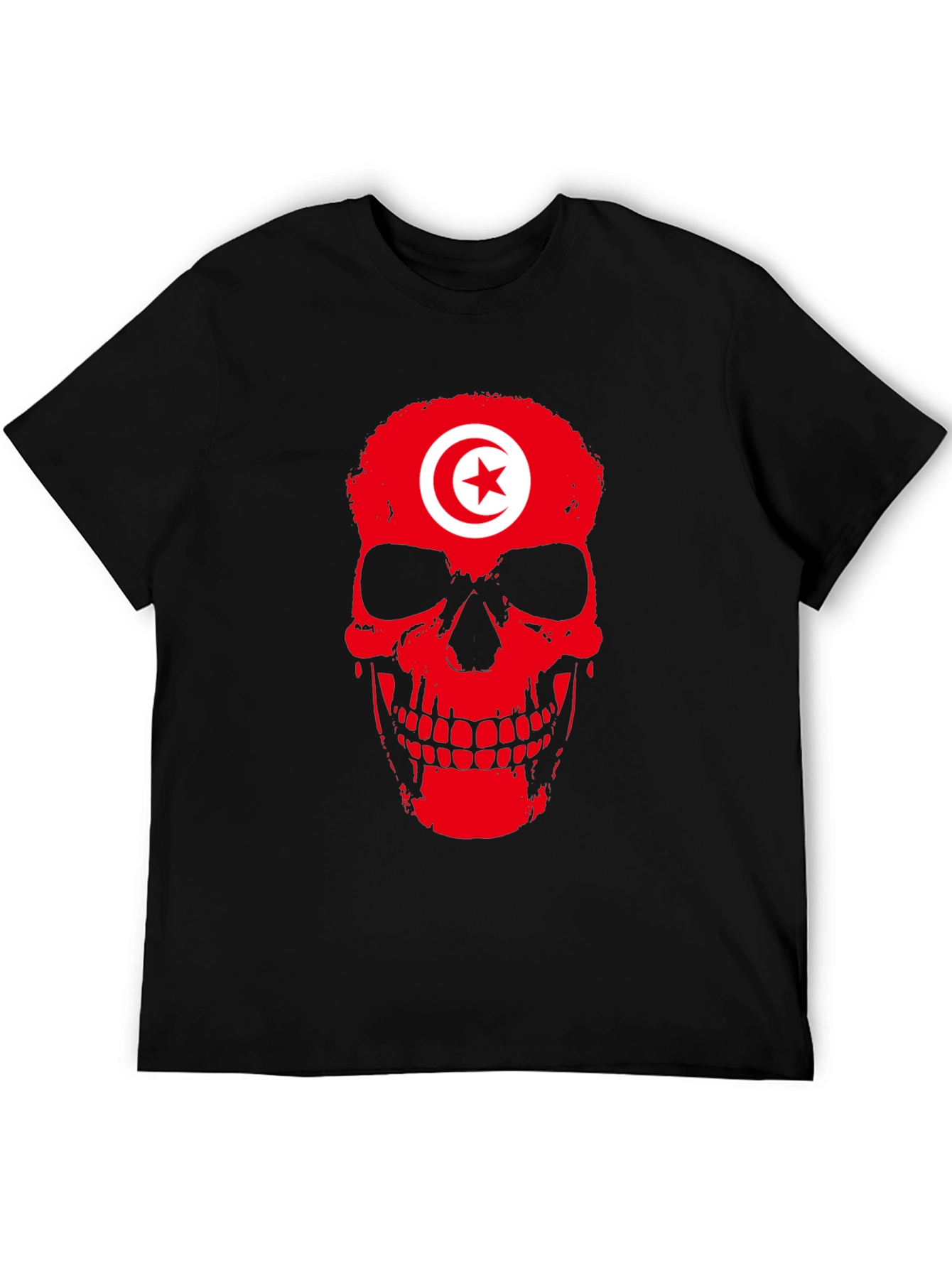 Tunisia Flag Skull Graphic Black T-Shirt - 5
