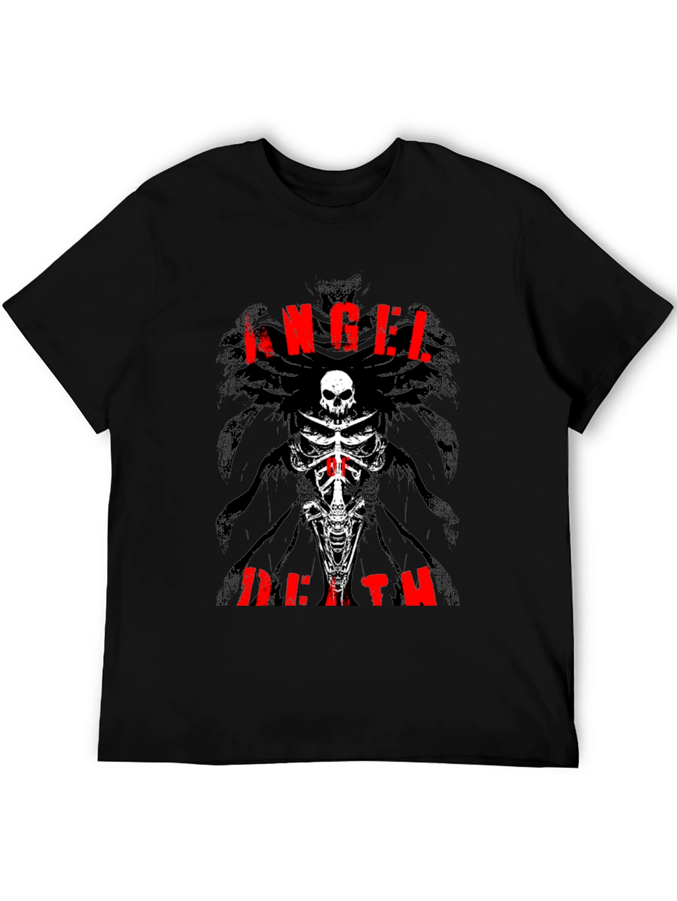 Black Angel Death Graphic T-Shirt - Skull & Bones Design view 5